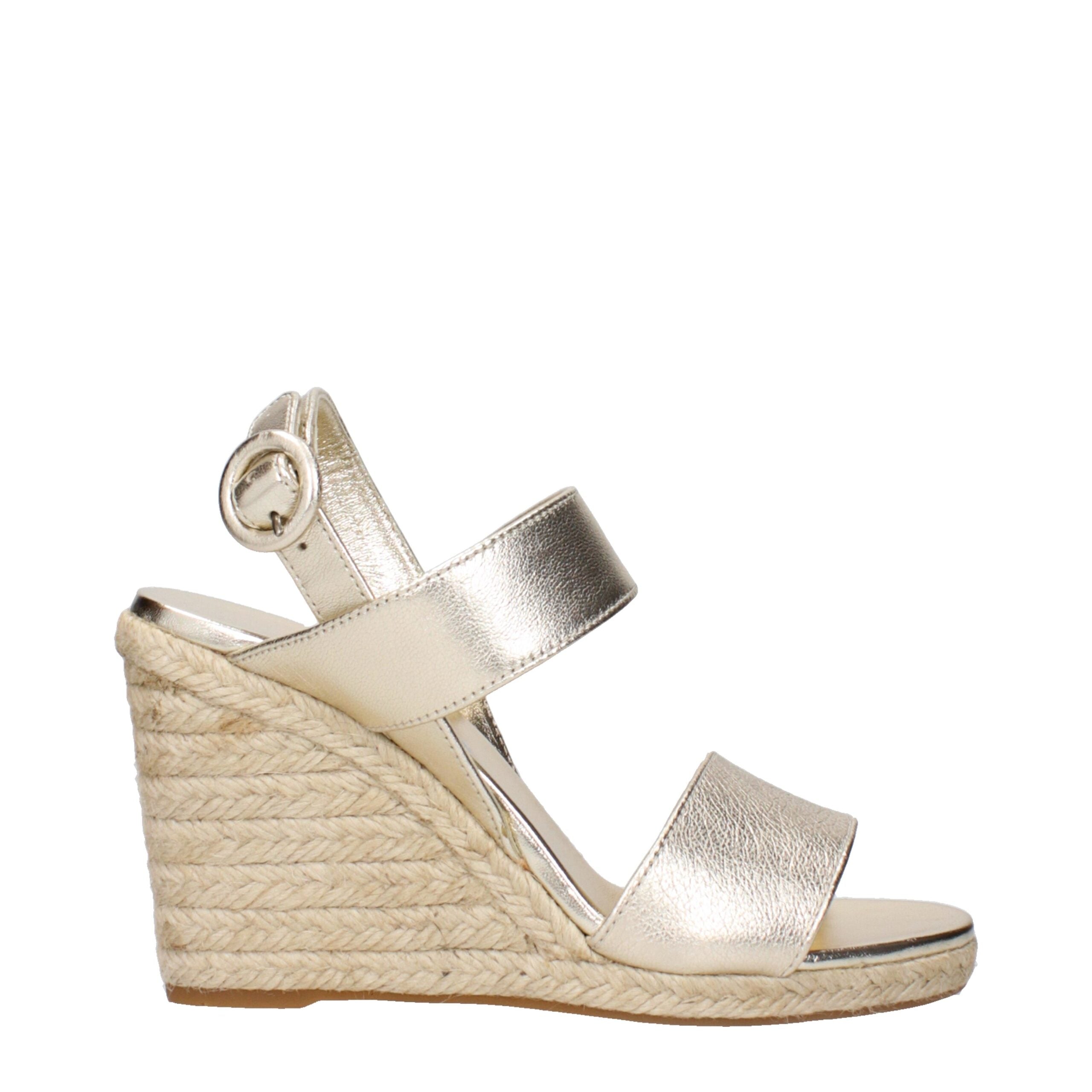 Prada Gold Leather Wedge Women's Sandals