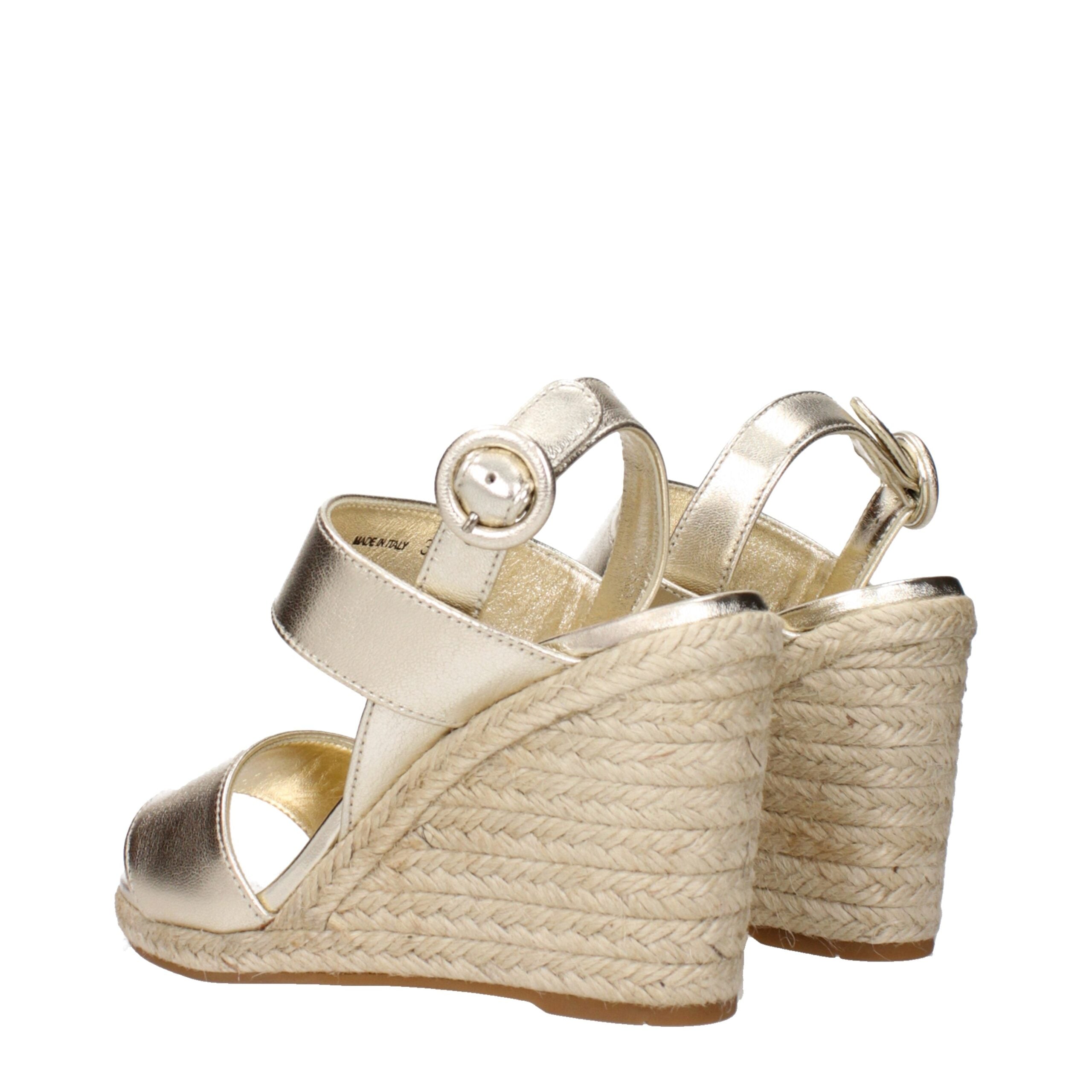 Prada Gold Leather Wedge Women's Sandals