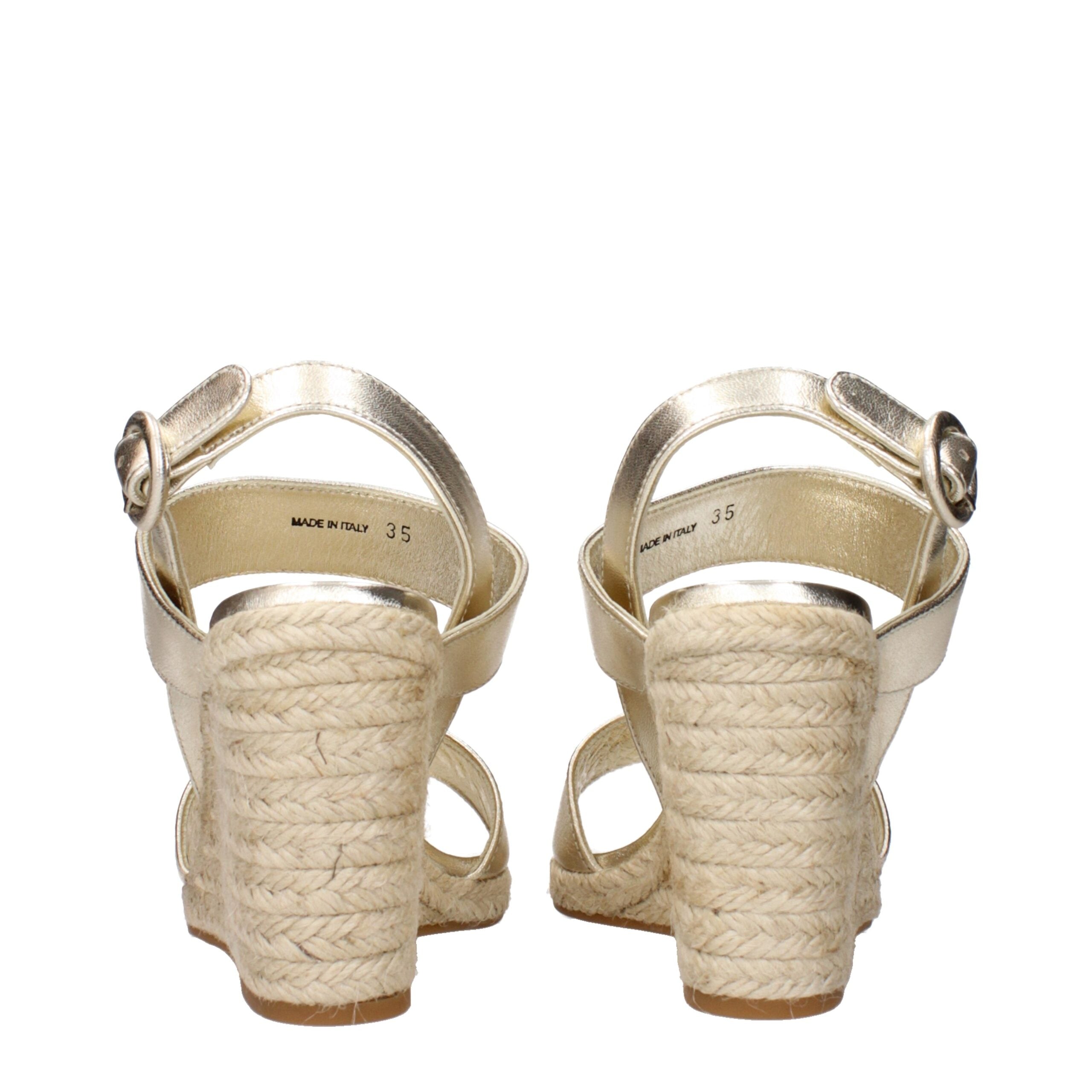 Prada Gold Leather Wedge Women's Sandals