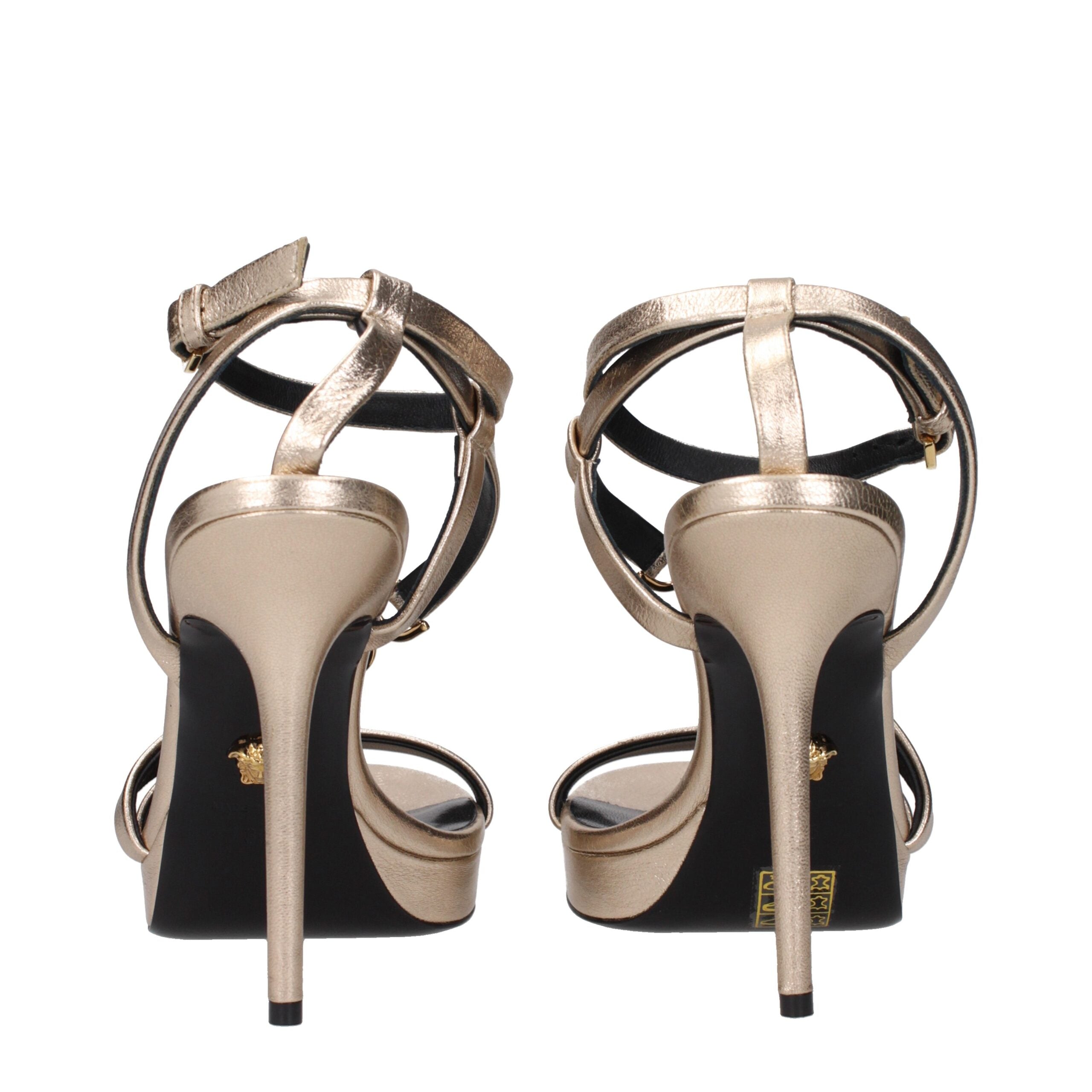 Versace Gold Leather Stiletto Heels Women's Sandals