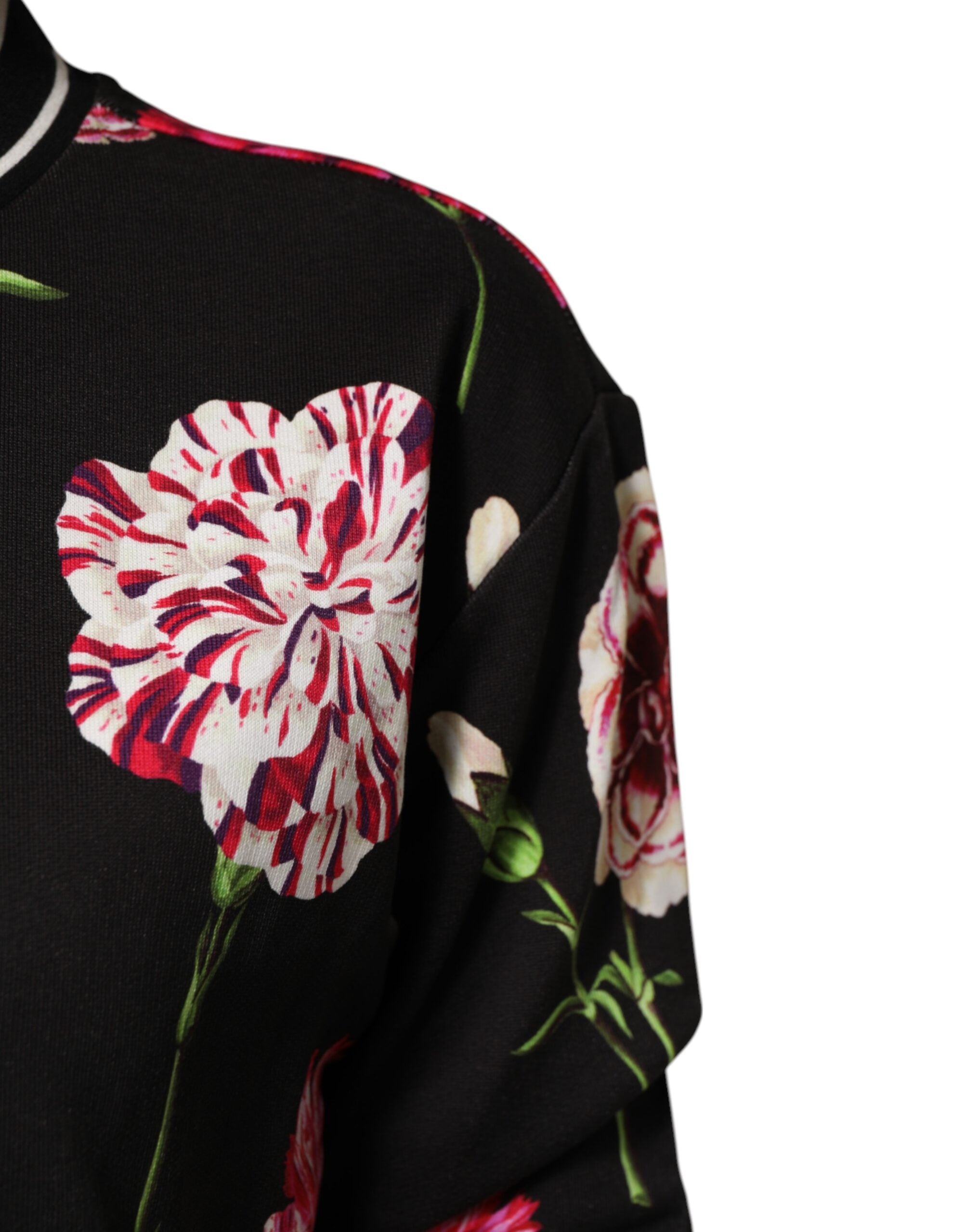 Dolce & Gabbana Black Floral Print Cotton Short Sleeves Women's Top