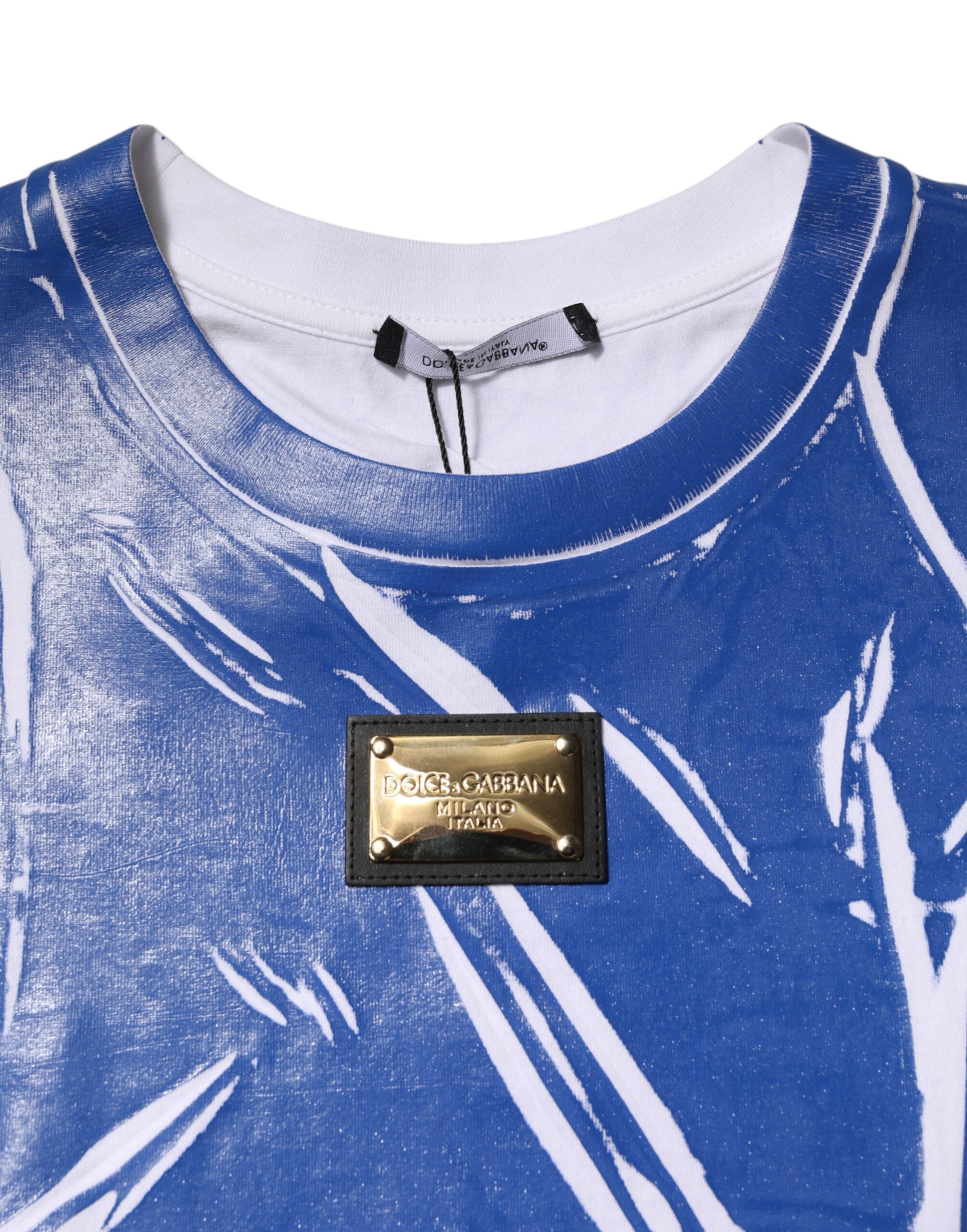 Dolce & Gabbana Blue White Cotton Logo Plaque Women Tank Women's Top
