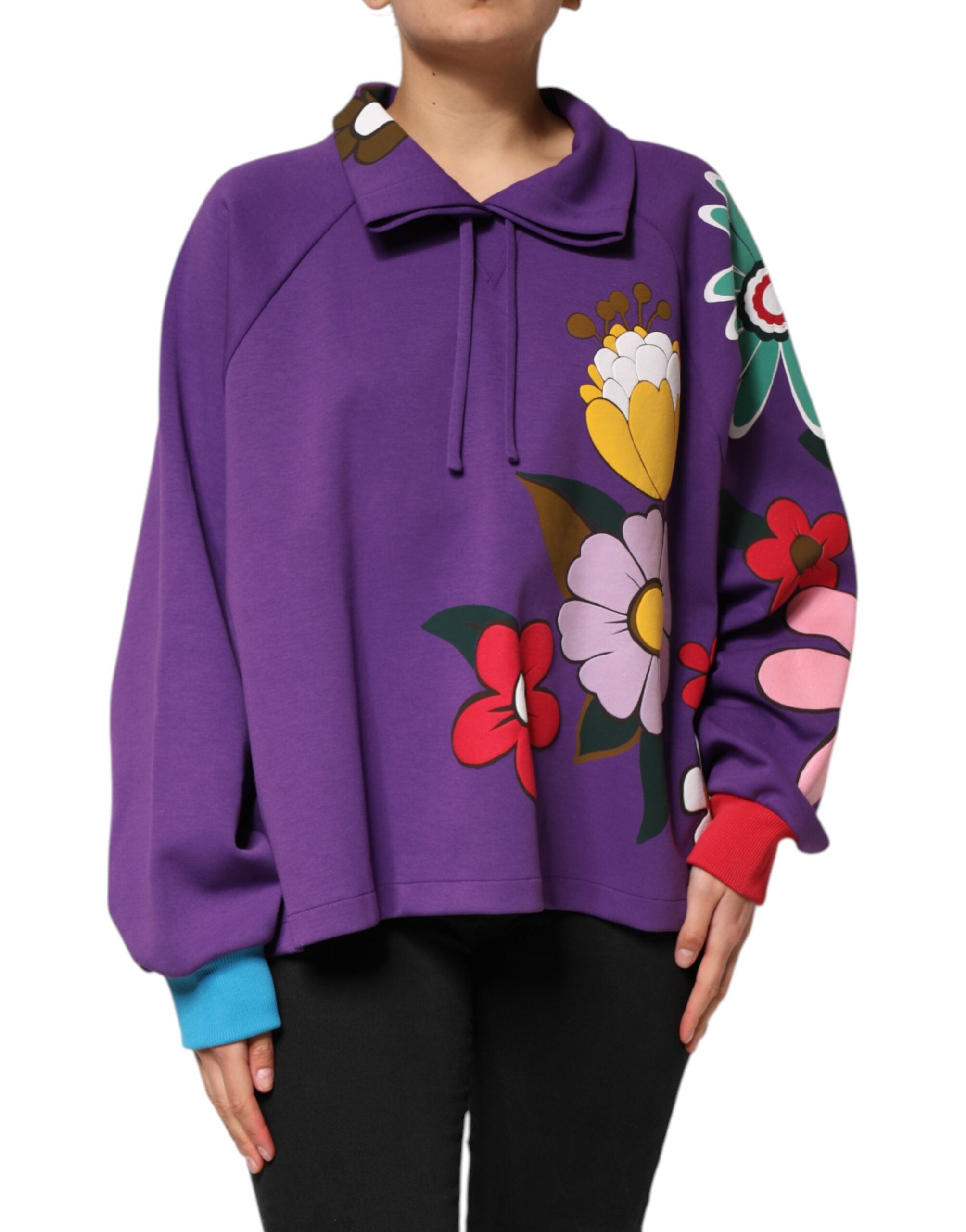 Dolce & Gabbana Purple Floral Print Cotton Long Sleeves Women's Top (Pre-Owned)