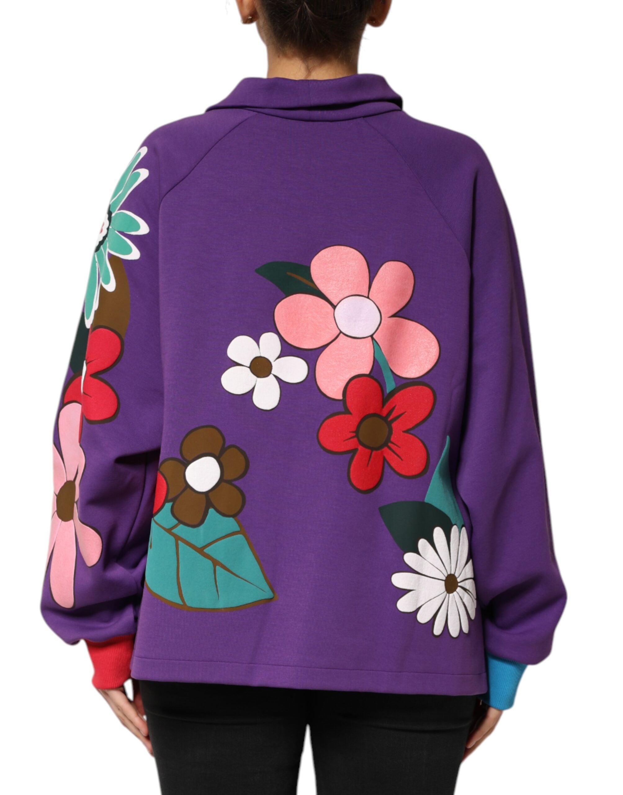 Dolce & Gabbana Purple Floral Print Cotton Long Sleeves Women's Top (Pre-Owned)