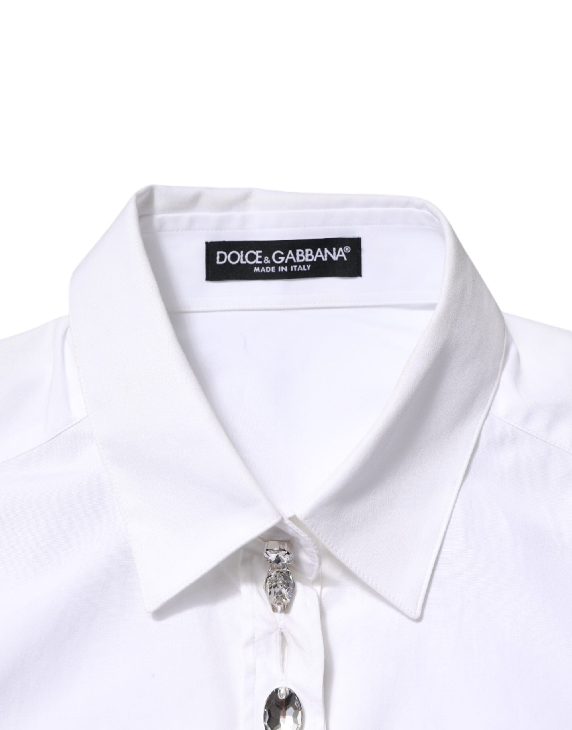 Dolce & Gabbana White Crystal Embellished Collared Shirt Women's Top (Pre-Owned)