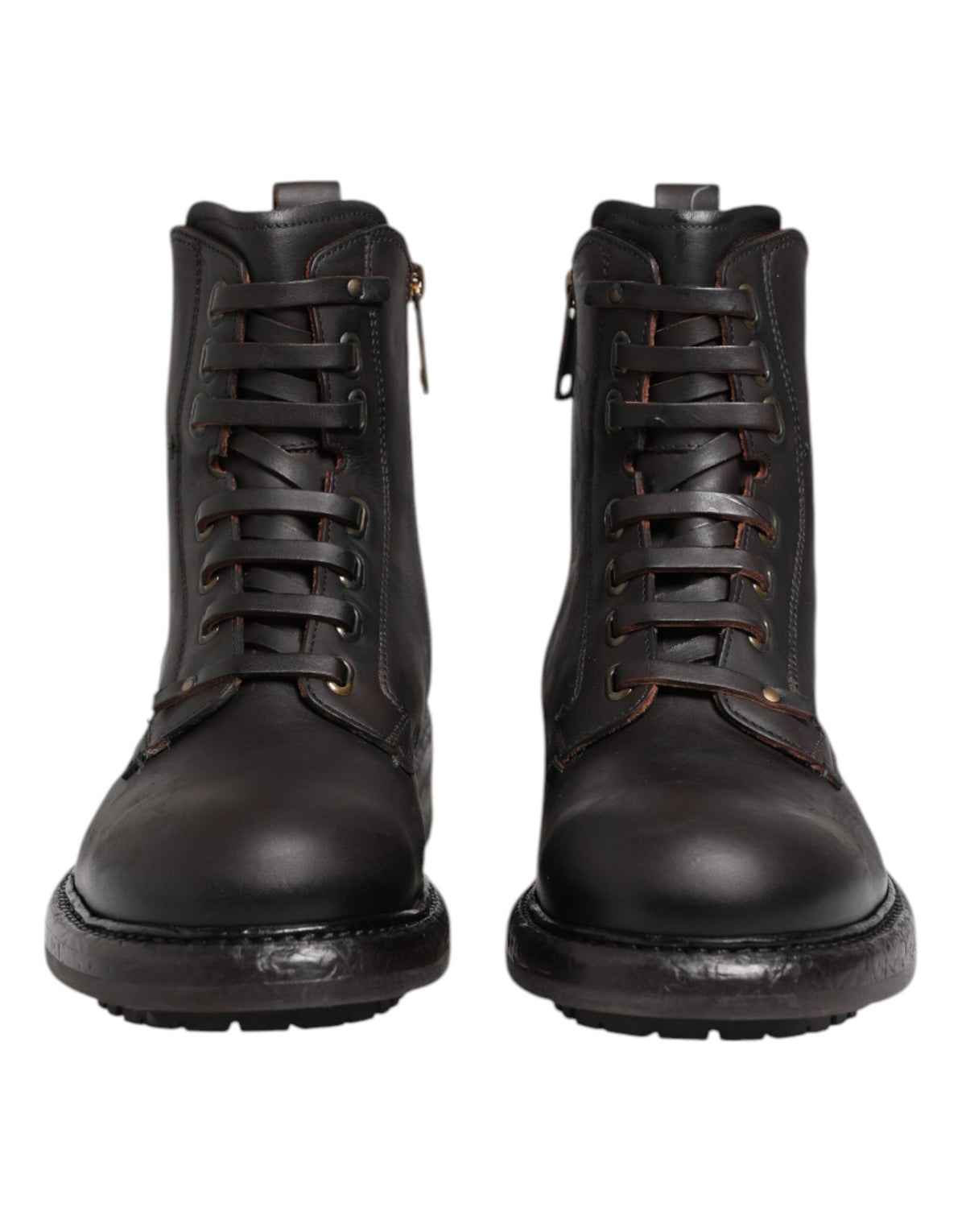 Dolce & Gabbana Dark Brown Leather Lace Up Mid Calf Boots Men's Shoes (Pre-Owned)