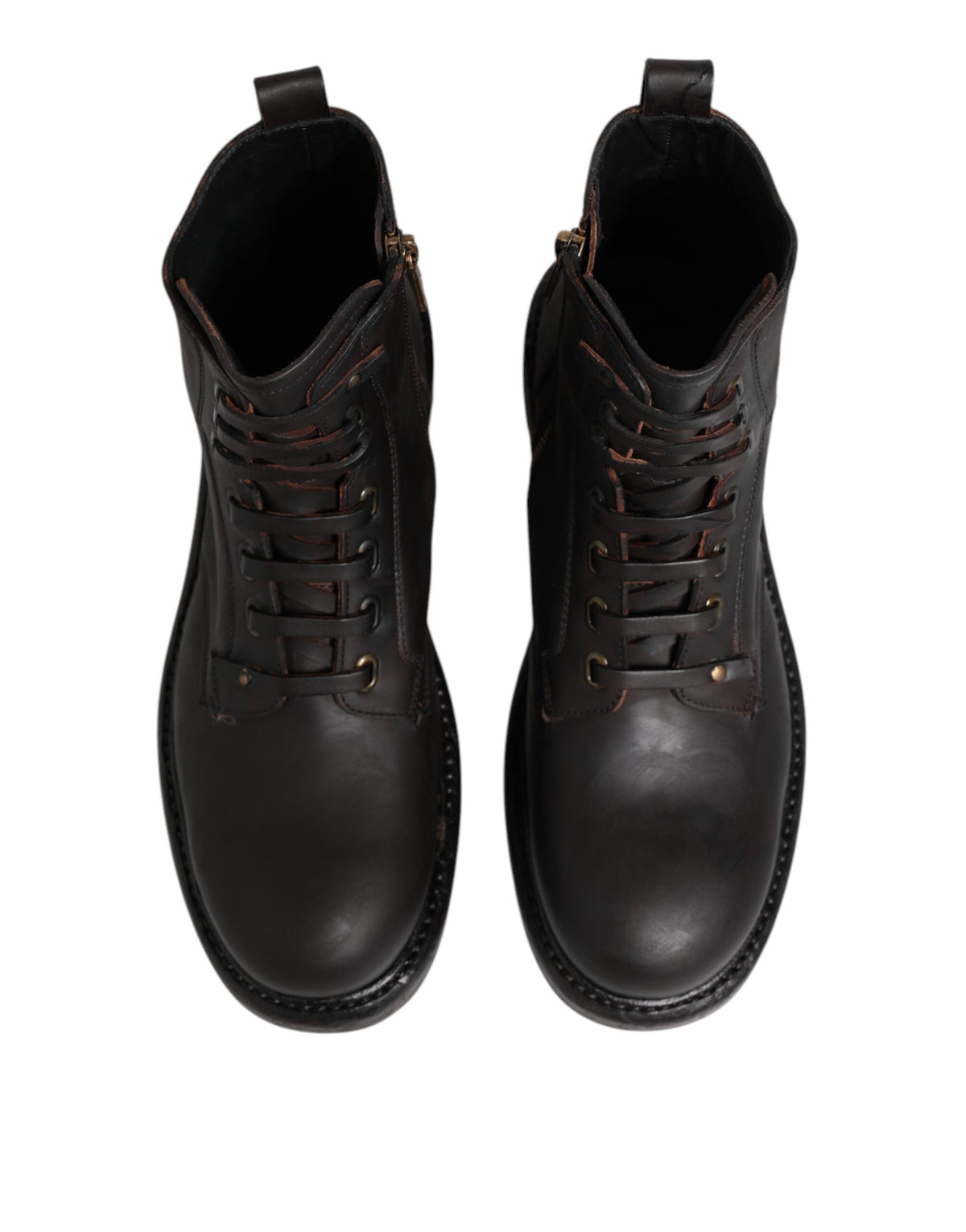 Dolce & Gabbana Dark Brown Leather Lace Up Mid Calf Boots Men's Shoes (Pre-Owned)