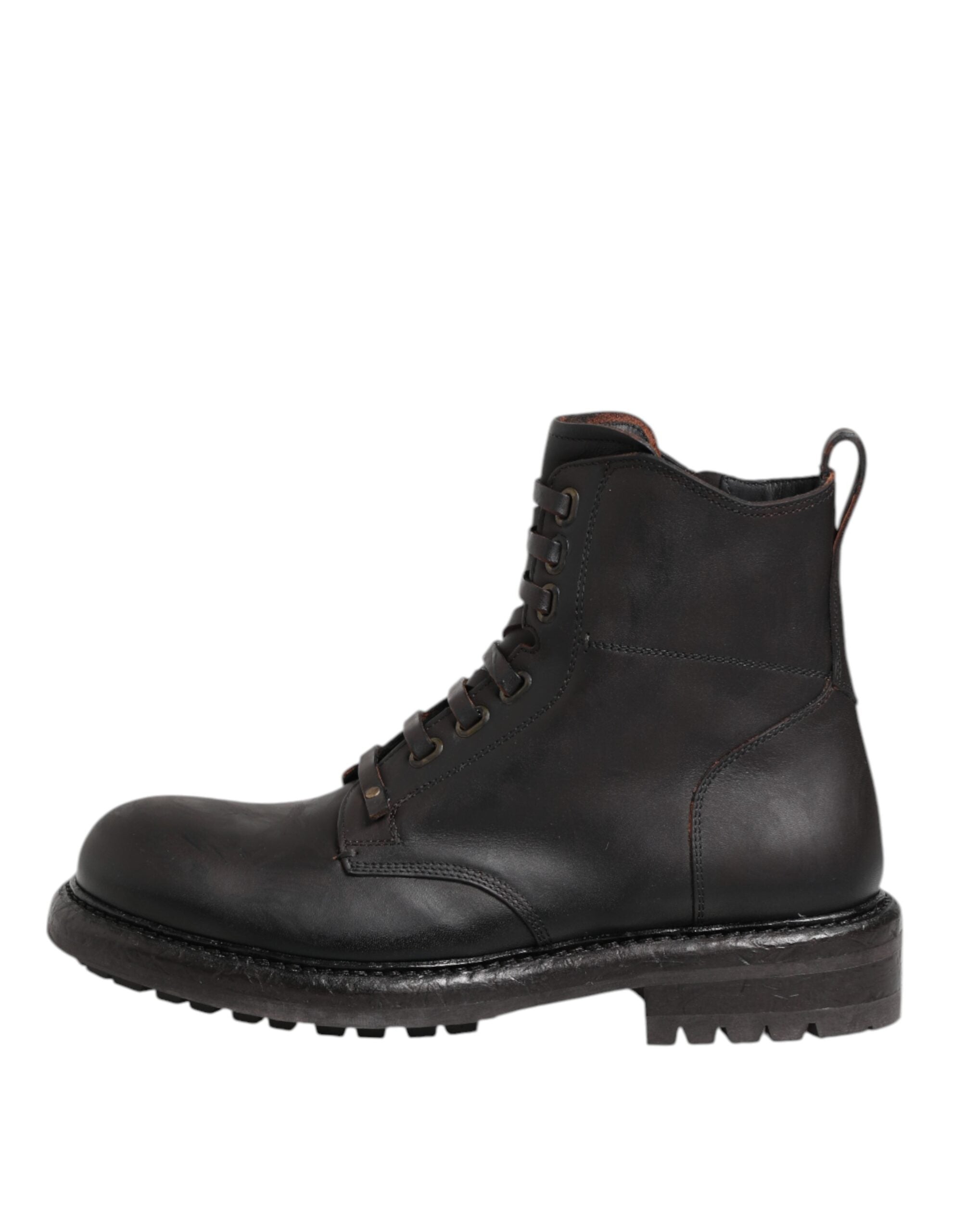 Dolce & Gabbana Dark Brown Leather Lace Up Mid Calf Boots Men's Shoes (Pre-Owned)