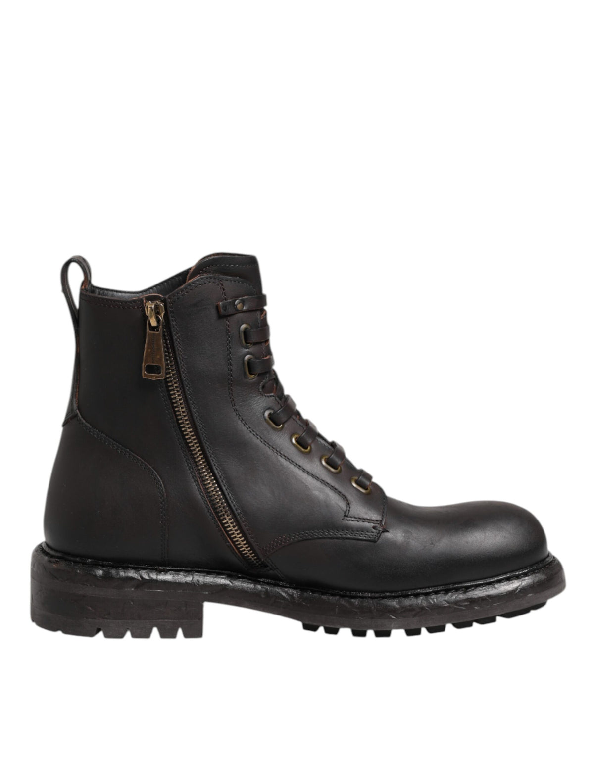 Dolce & Gabbana Dark Brown Leather Lace Up Mid Calf Boots Men's Shoes (Pre-Owned)