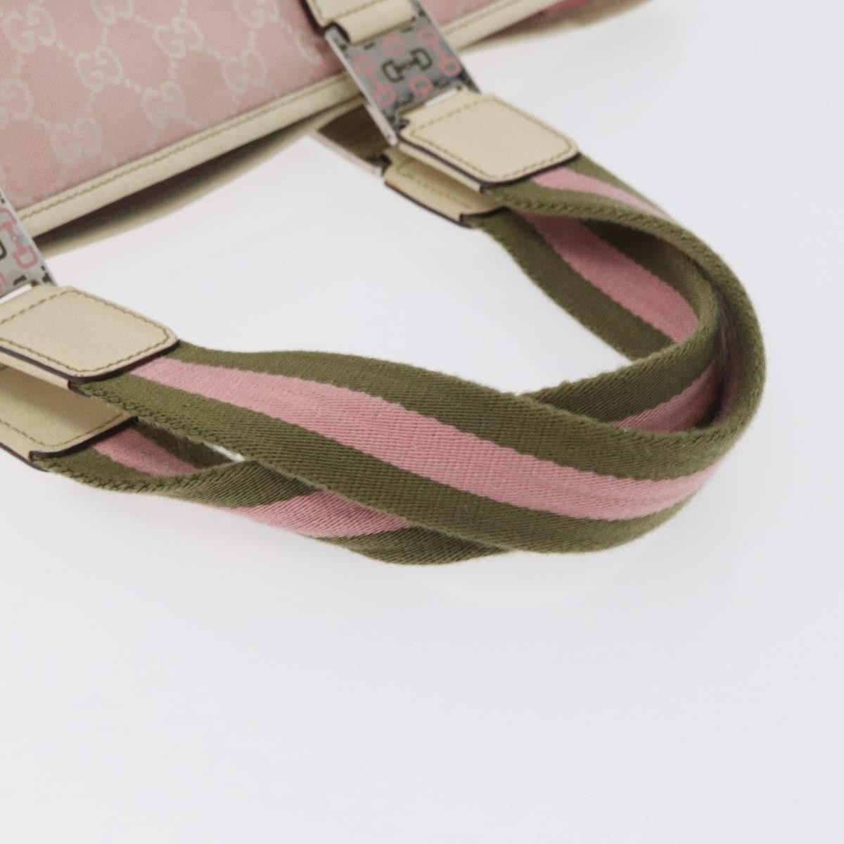 Gucci Web Handle Buckle Tote Gg Canvas And Leather Pink Canvas Tote Bag Bag (Pre-Owned)