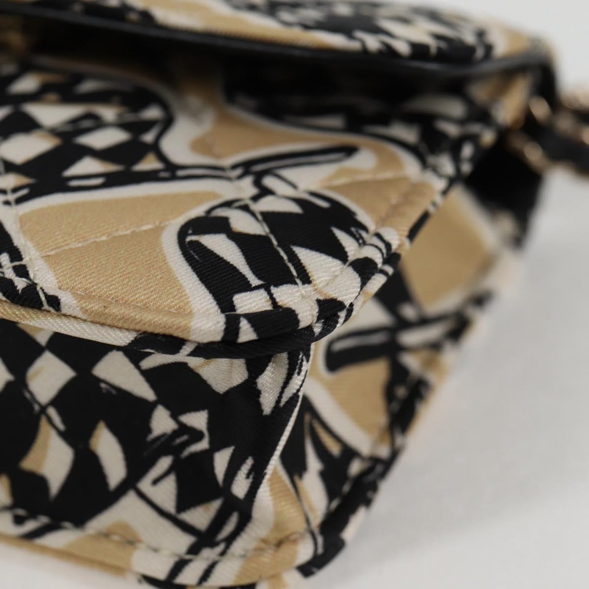 Chanel Flap Card Holder On Chain Quilted Printed Canvas Beige Nylon Shoulder Bag Bag (Pre-Owned)