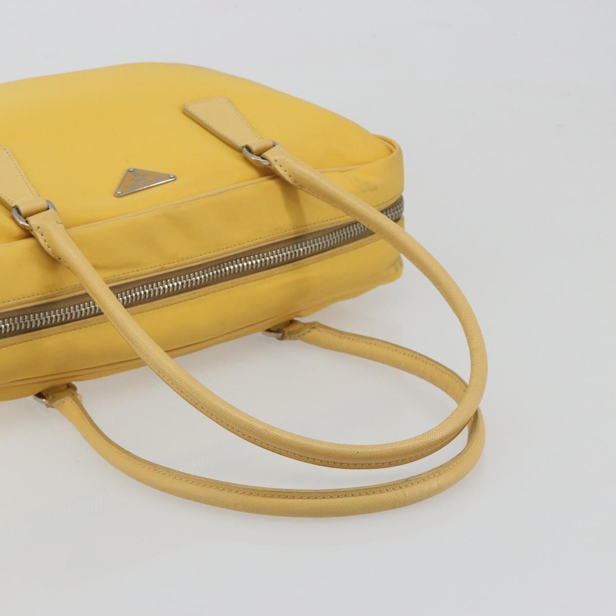 Prada Bauletto Tessuto With Saffiano Leather Yellow Canvas Handbag (Pre-Owned)