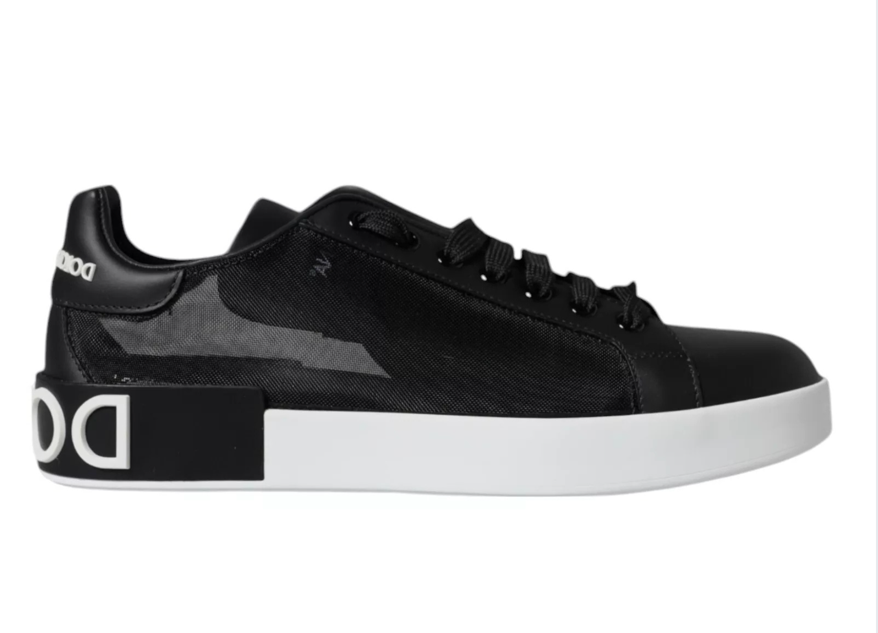 Dolce & Gabbana Black Calf Leather Portofino Sneakers Men's Shoes (Pre-Owned)