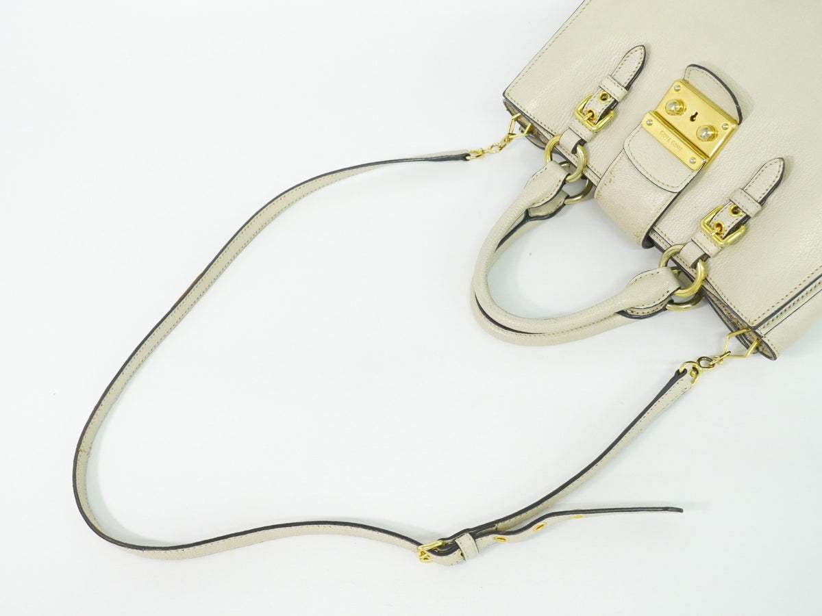 Miu Miu Madras Convertible Lock Leather Beige Leather Tote Bag Bag (Pre-Owned)