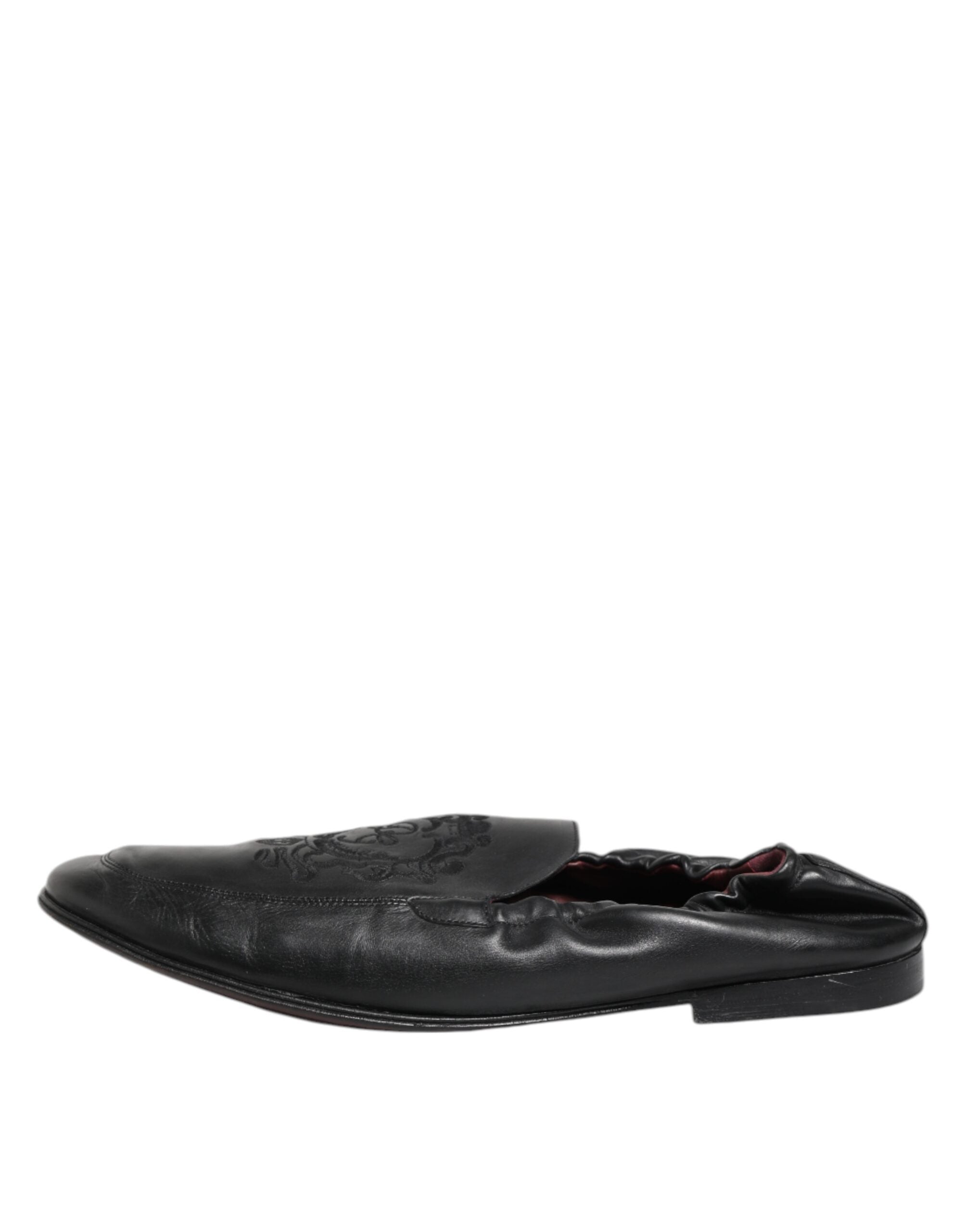 Dolce & Gabbana Black Leather Slip On Men Flat Loafers Men's Shoes (Pre-Owned)