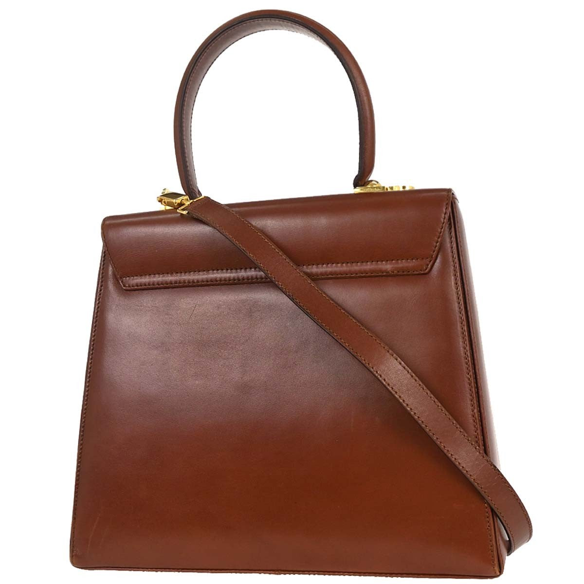 Salvatore Ferragamo Gancini Convertible Top Handle Leather Brown Leather Handbag (Pre-Owned)