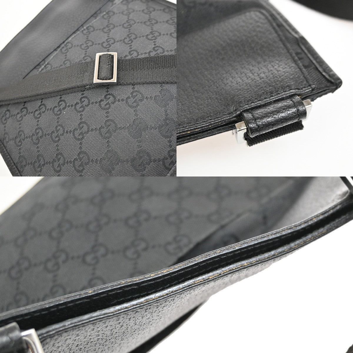 Gucci Vintage Flat Gg Canvas Black Canvas Crossbody Bag Bag (Pre-Owned)