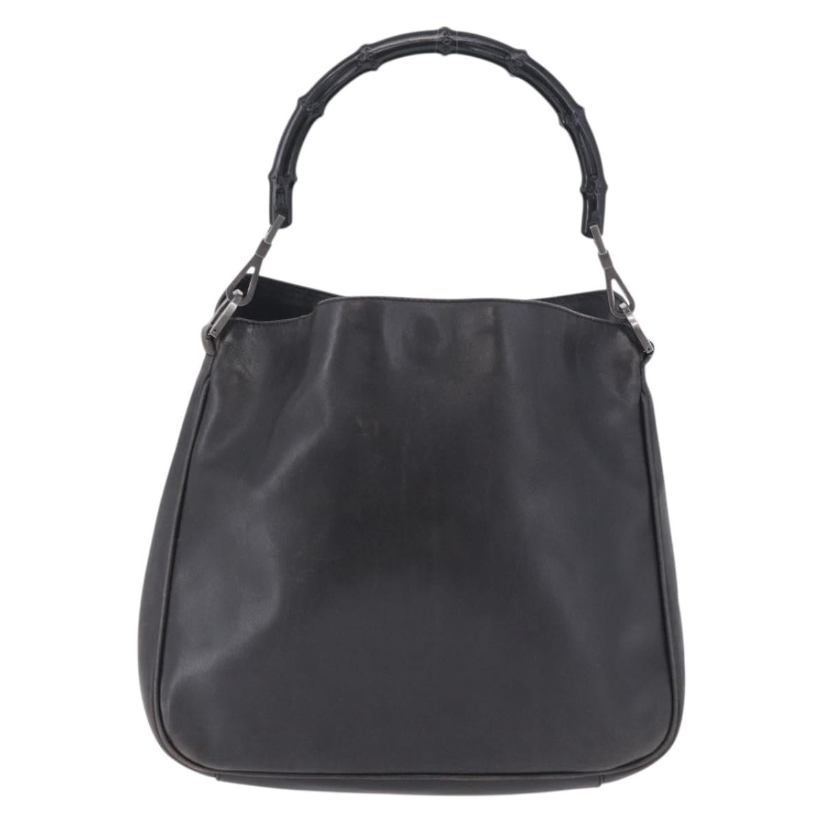 Gucci Vintage Bamboo Handle Open Hobo Leather Black Leather Shoulder Bag Bag (Pre-Owned)