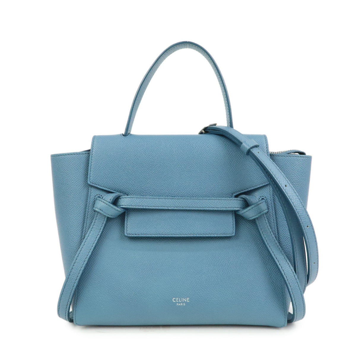 Celine Belt Textured Leather Blue Leather Handbag (Pre-Owned)