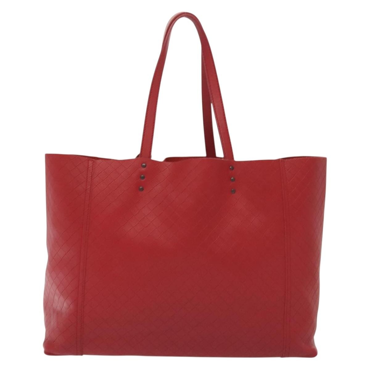 Bottega Veneta Intrecciomirage Tote Leather Red Leather Tote Bag Bag (Pre-Owned)