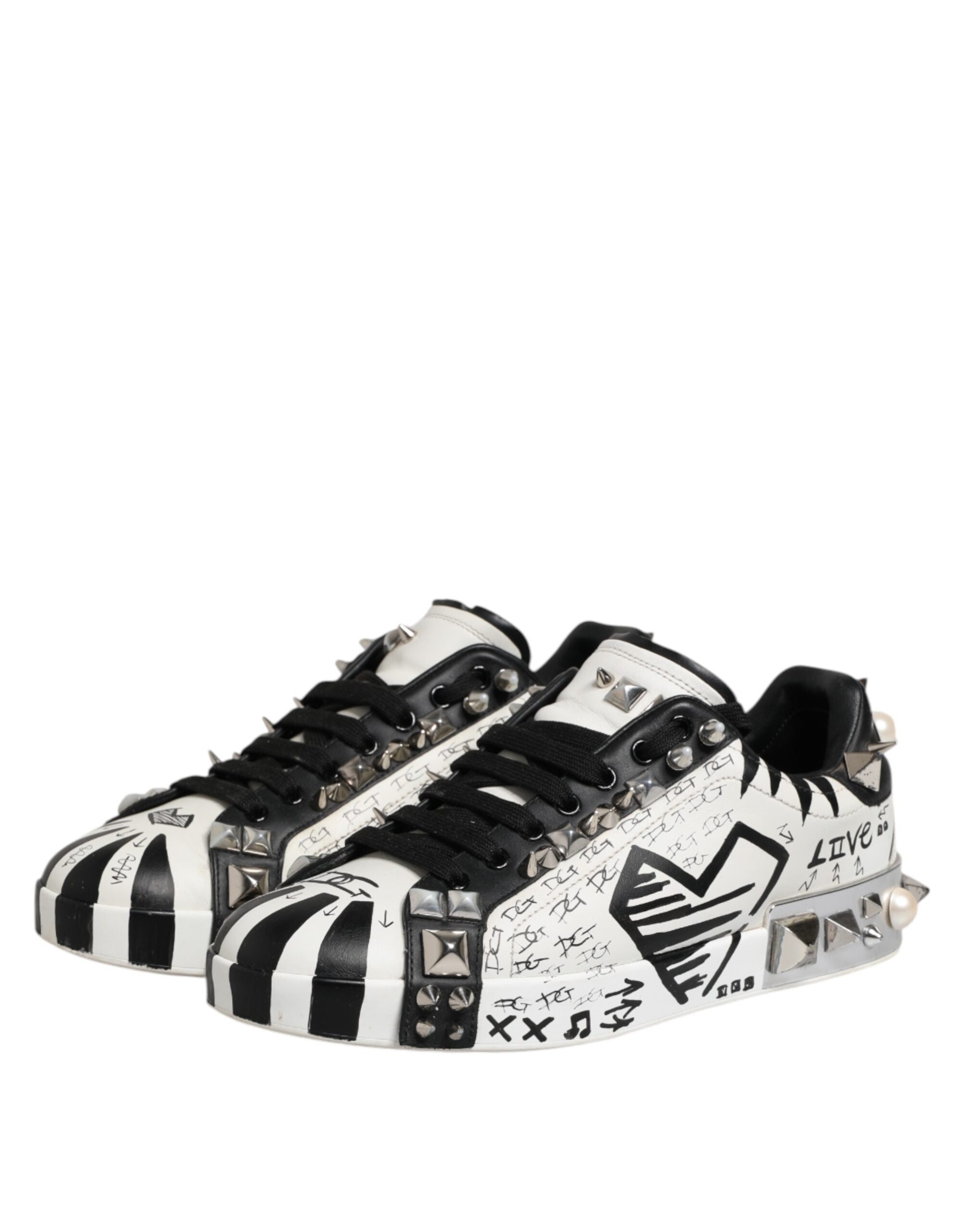 Dolce & Gabbana Black White Studded Low Top Sneakers Men's Shoes (Pre-Owned)
