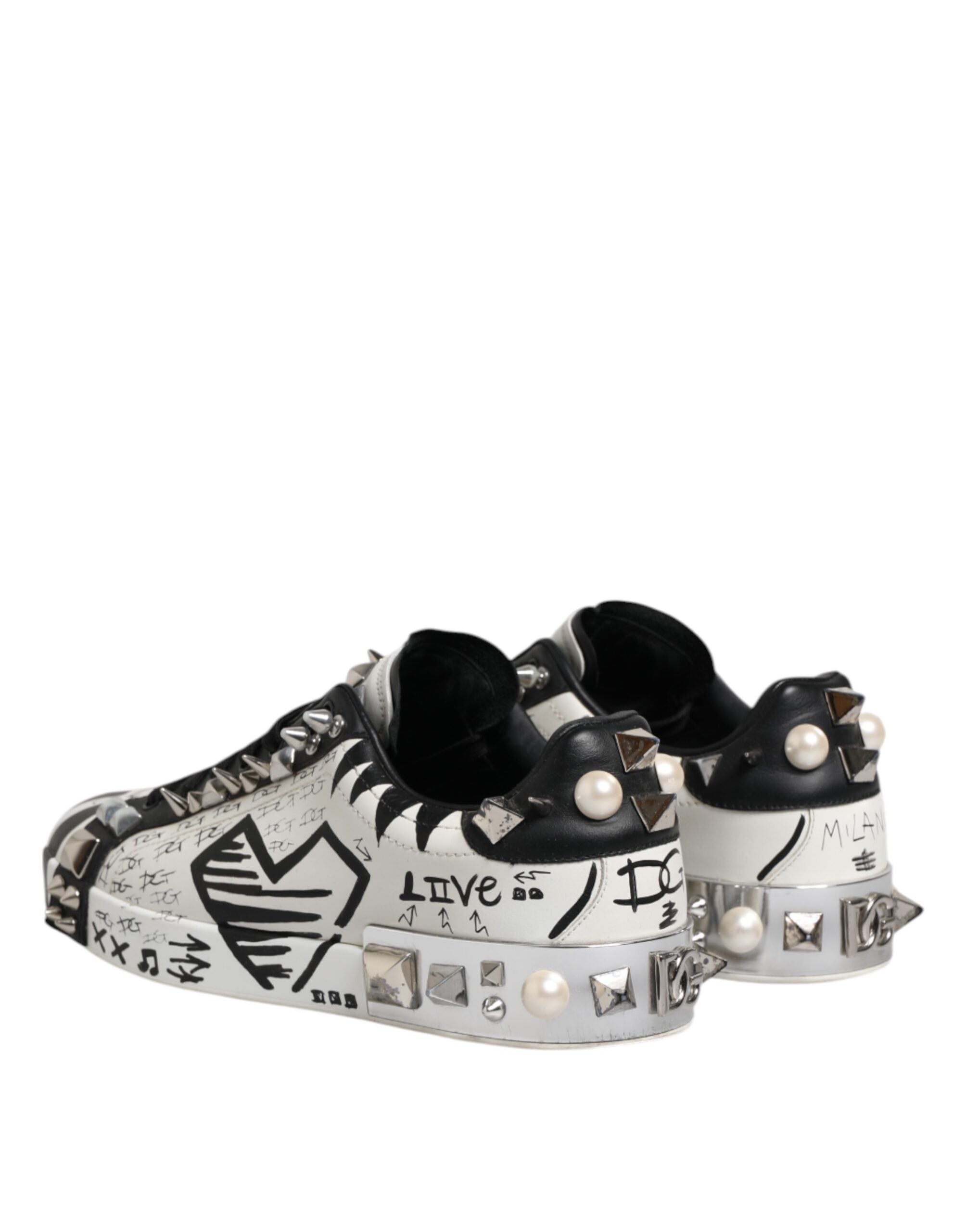 Dolce & Gabbana Black White Studded Low Top Sneakers Men's Shoes (Pre-Owned)