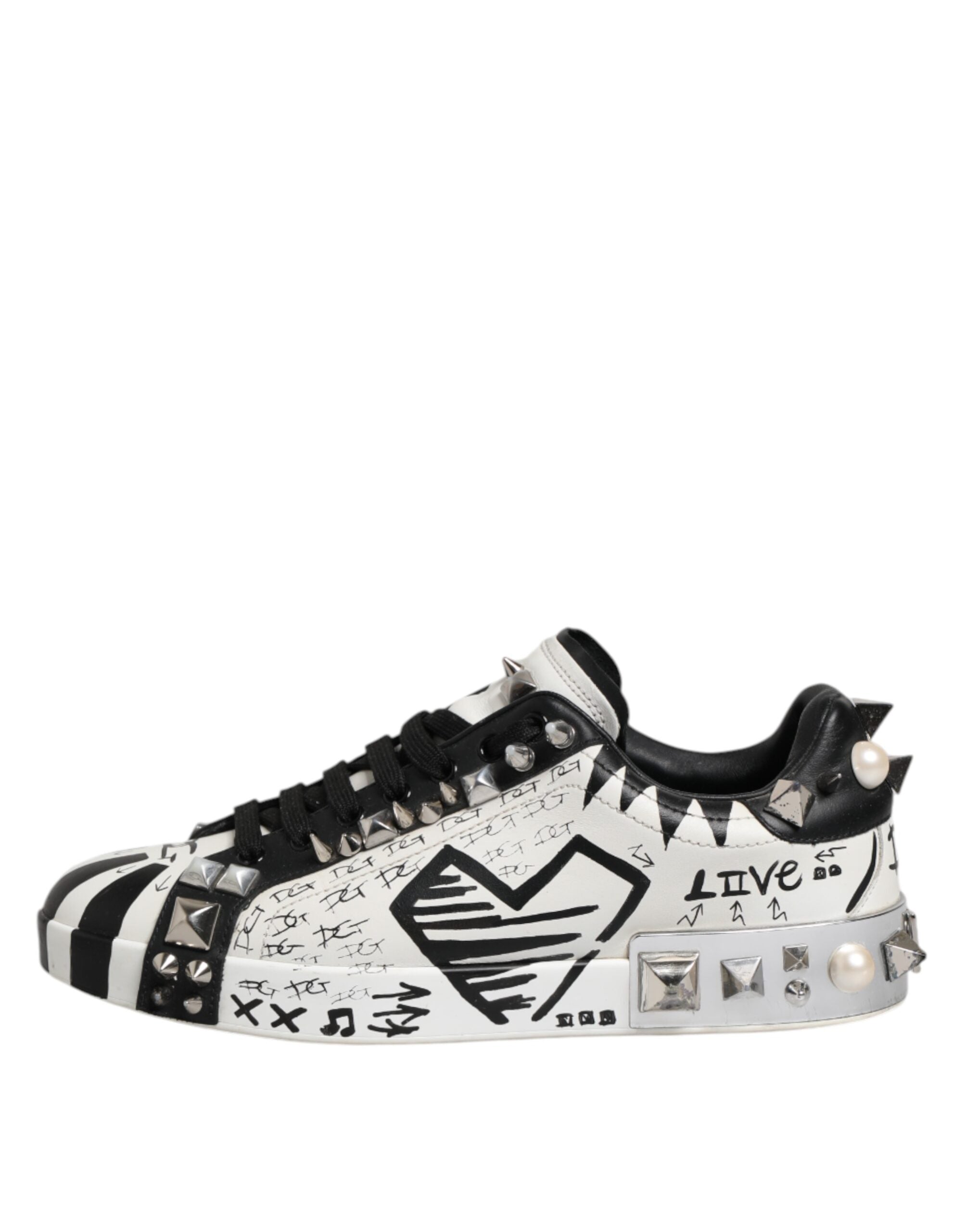 Dolce & Gabbana Black White Studded Low Top Sneakers Men's Shoes (Pre-Owned)