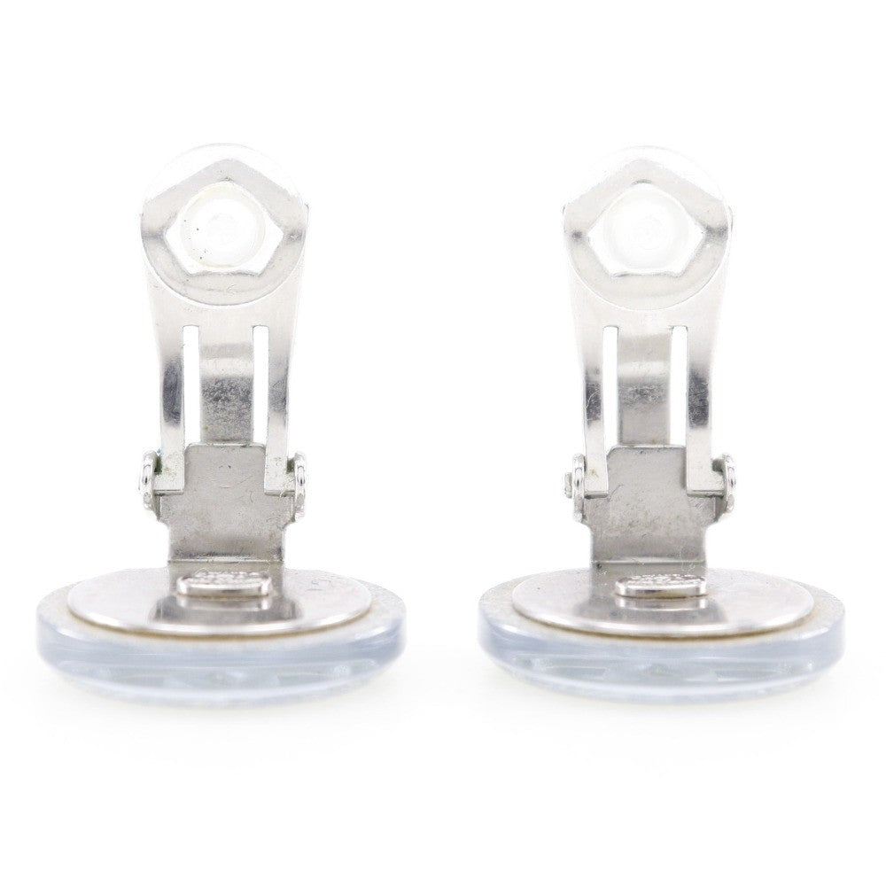 Chanel Cc Round Clip-On Glitter Resin Silver Plastic Earrings Jewelry (Pre-Owned)