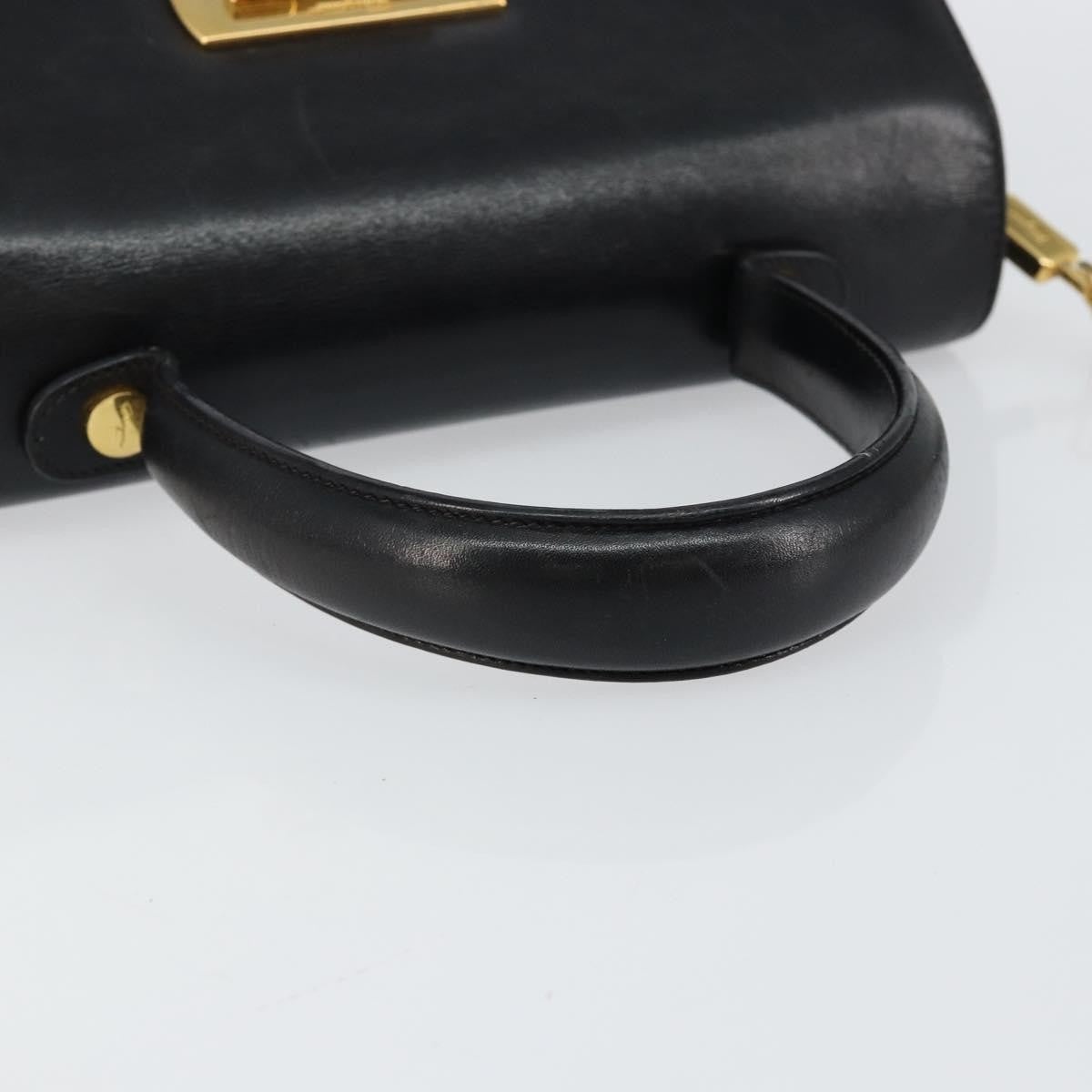 Salvatore Ferragamo Gancini Convertible Top Handle Leather Black Leather Handbag (Pre-Owned)