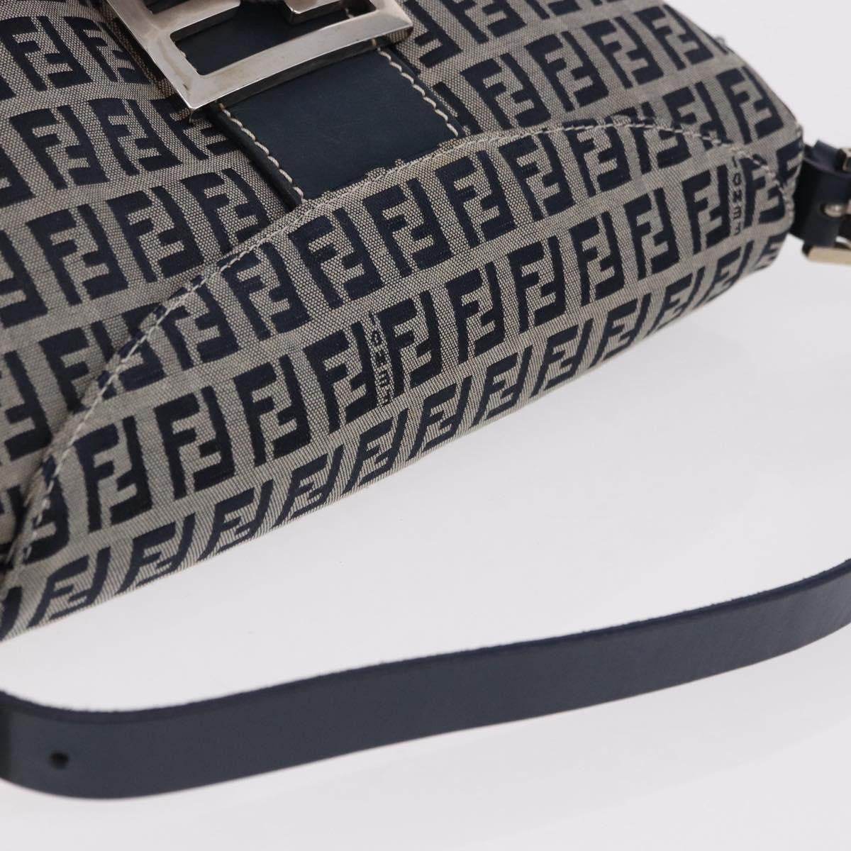Fendi Baguette Zucchino Canvas Navy Canvas Handbag (Pre-Owned)