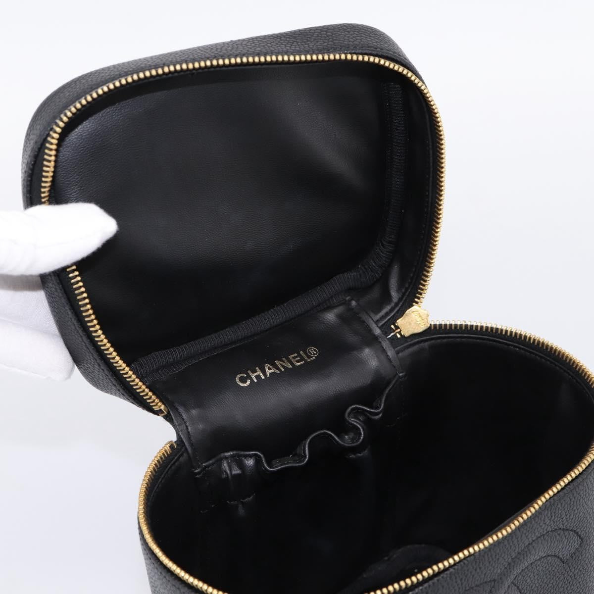 Chanel Vintage Timeless Cosmetic Case Caviar Black Leather Handbag (Pre-Owned)