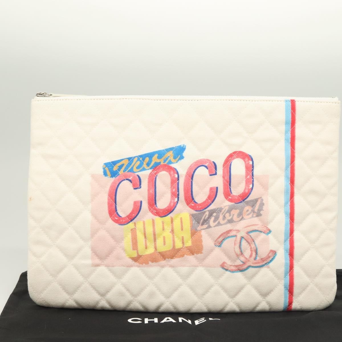 Chanel Coco Cuba Printed Quilted Canvas White Canvas Bag (Pre-Owned)