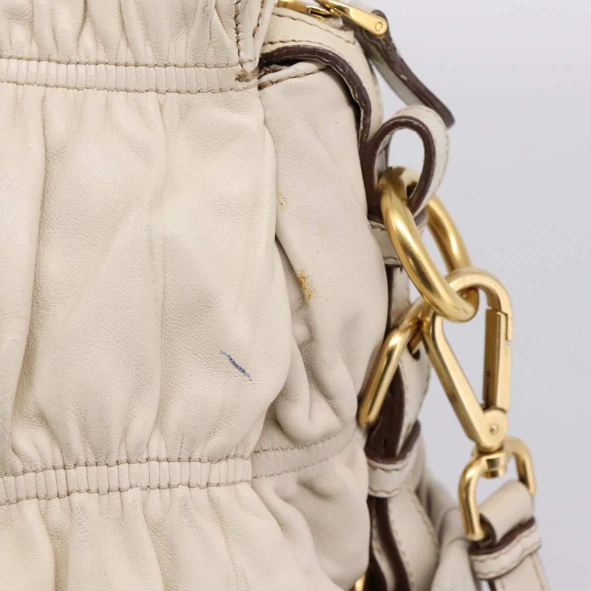 Prada Gaufre Convertible Satchel Nappa Leather Beige Leather Handbag (Pre-Owned)