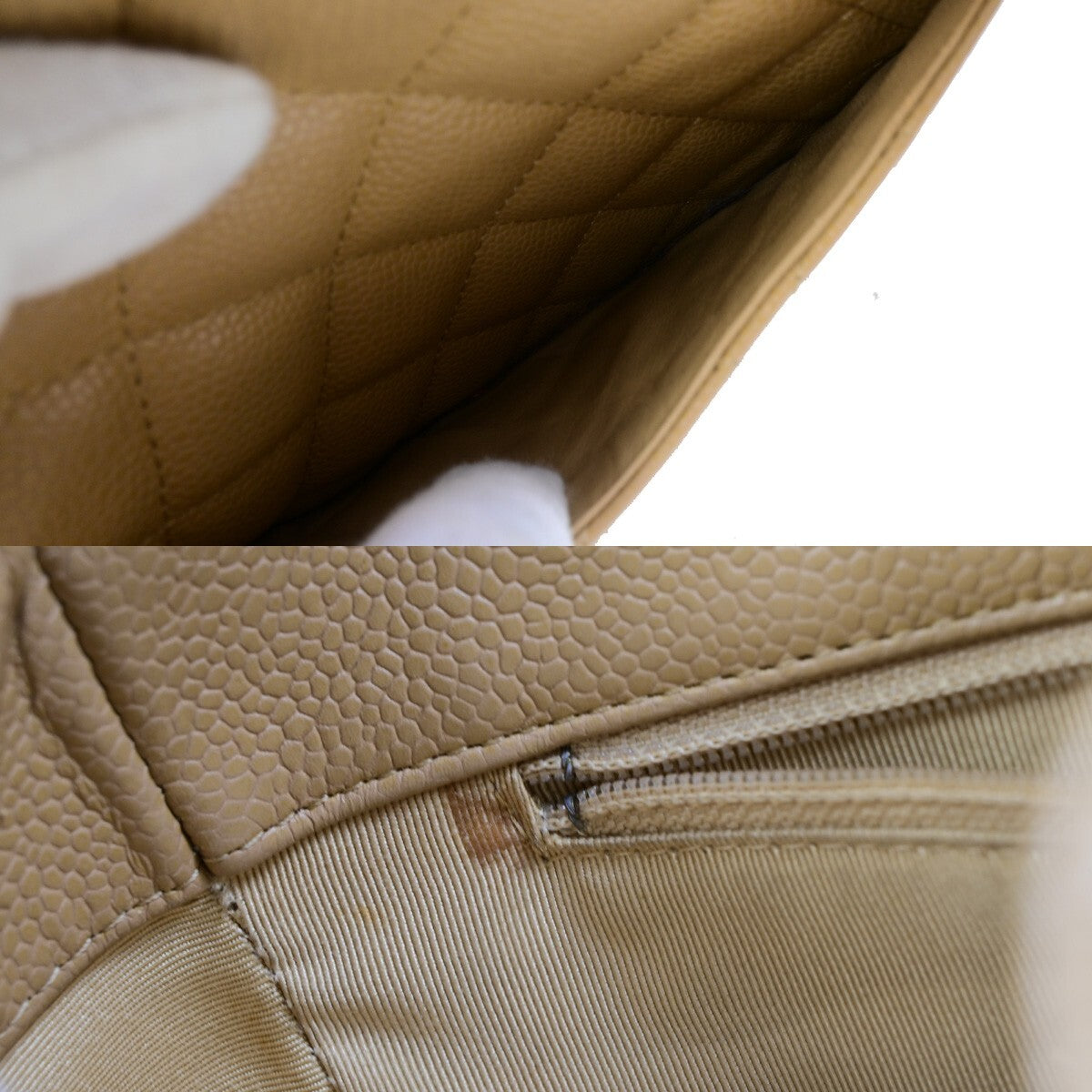 Chanel Petite Shopping Tote Quilted Caviar Beige Leather Bag (Pre-Owned)
