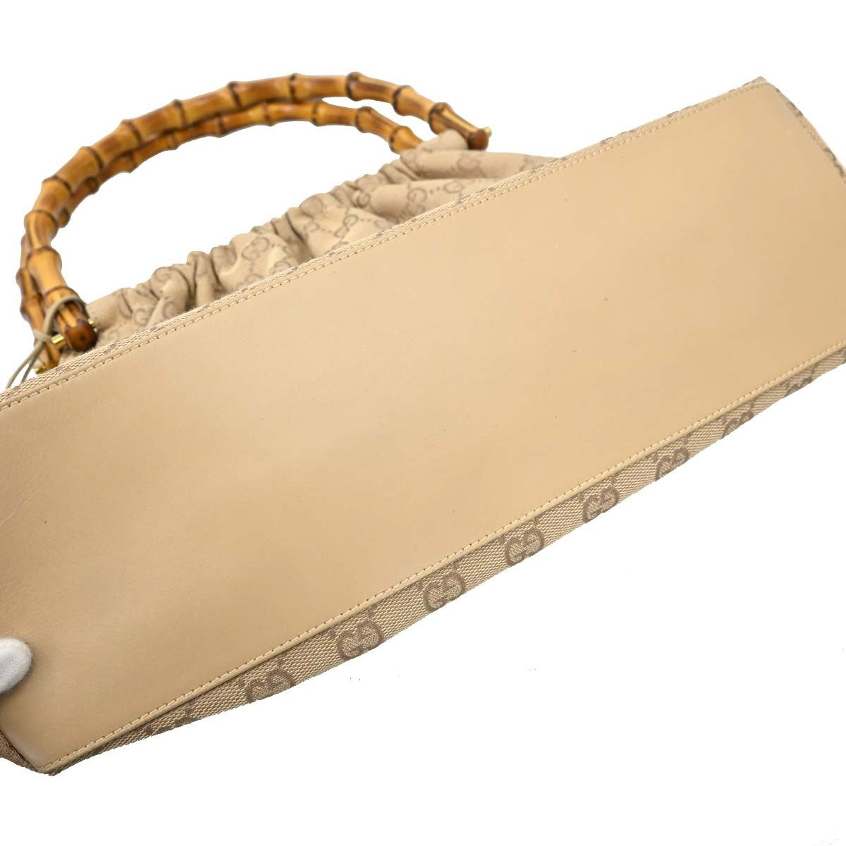 Gucci Bamboo Frame Satchel Gg Canvas Beige Canvas Handbag (Pre-Owned)