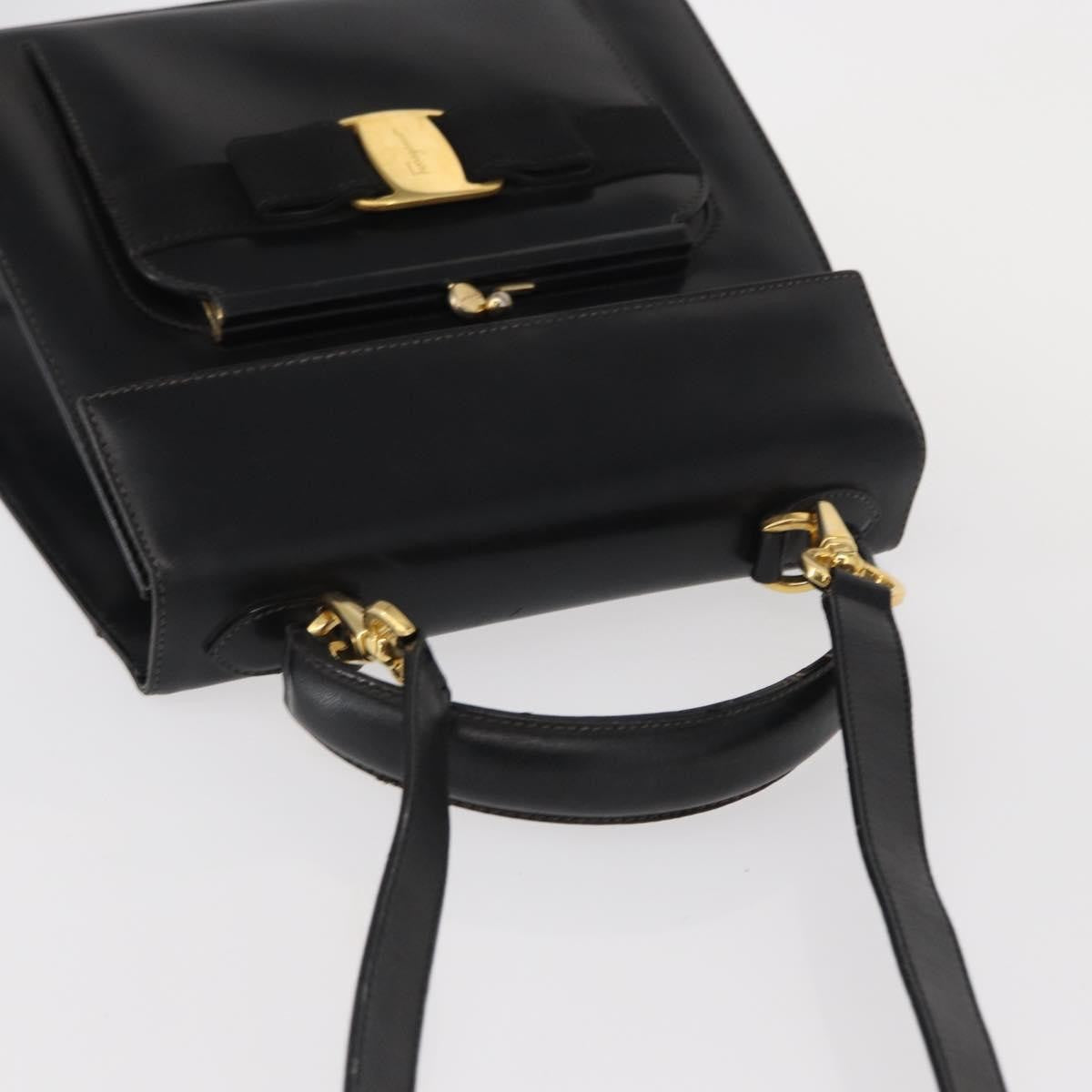 Salvatore Ferragamo Vintage Vara Bow Top Handle Leather Black Leather Handbag (Pre-Owned)