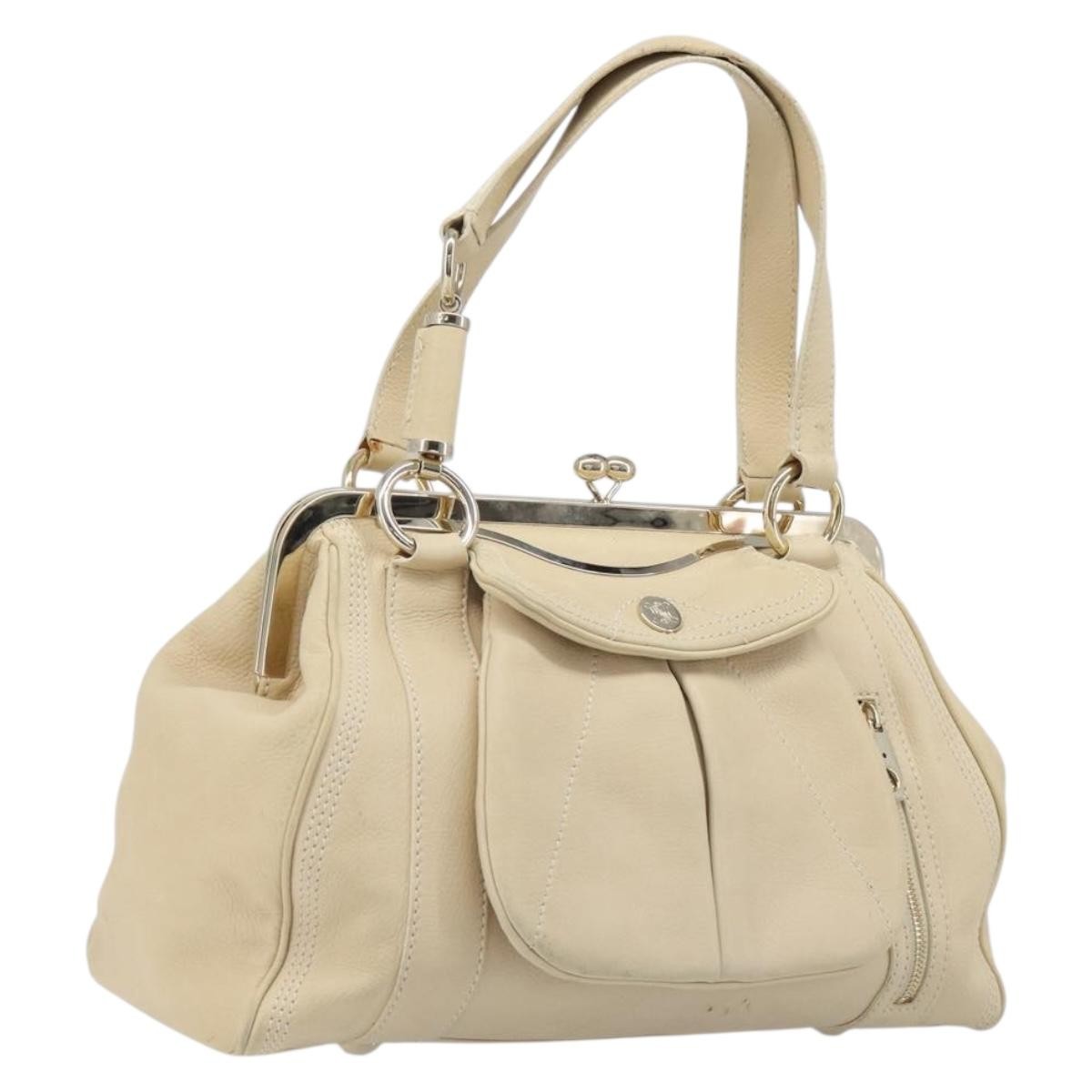 Celine Vintage Kisslock Frame Leather Beige Leather Handbag (Pre-Owned)