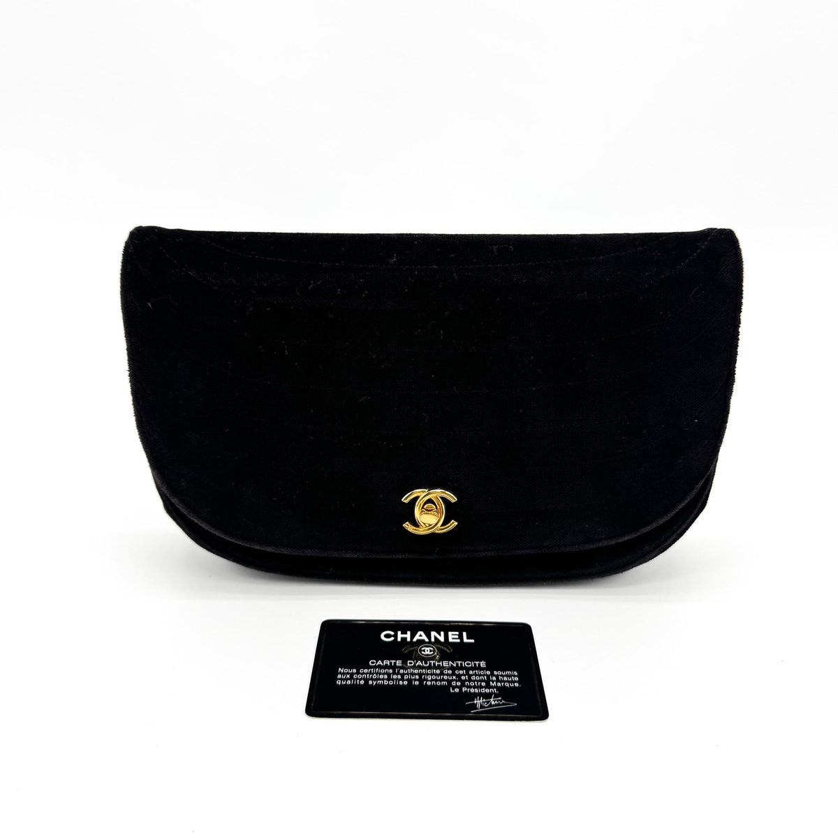 Chanel Cc Half Moon Clutch Quilted Velvet Black Velvet Clutche & Pouche Bag (Pre-Owned)