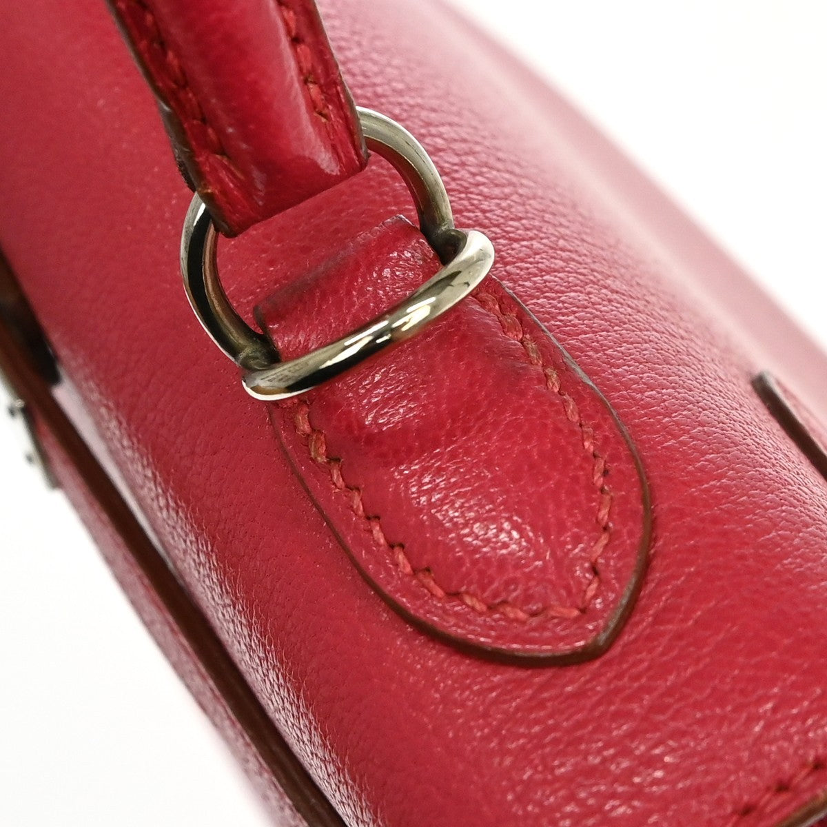 Hermes Kelly Red Chevre De Coromandel With Palladium Hardware Pink Calfskin Handbag (Pre-Owned)