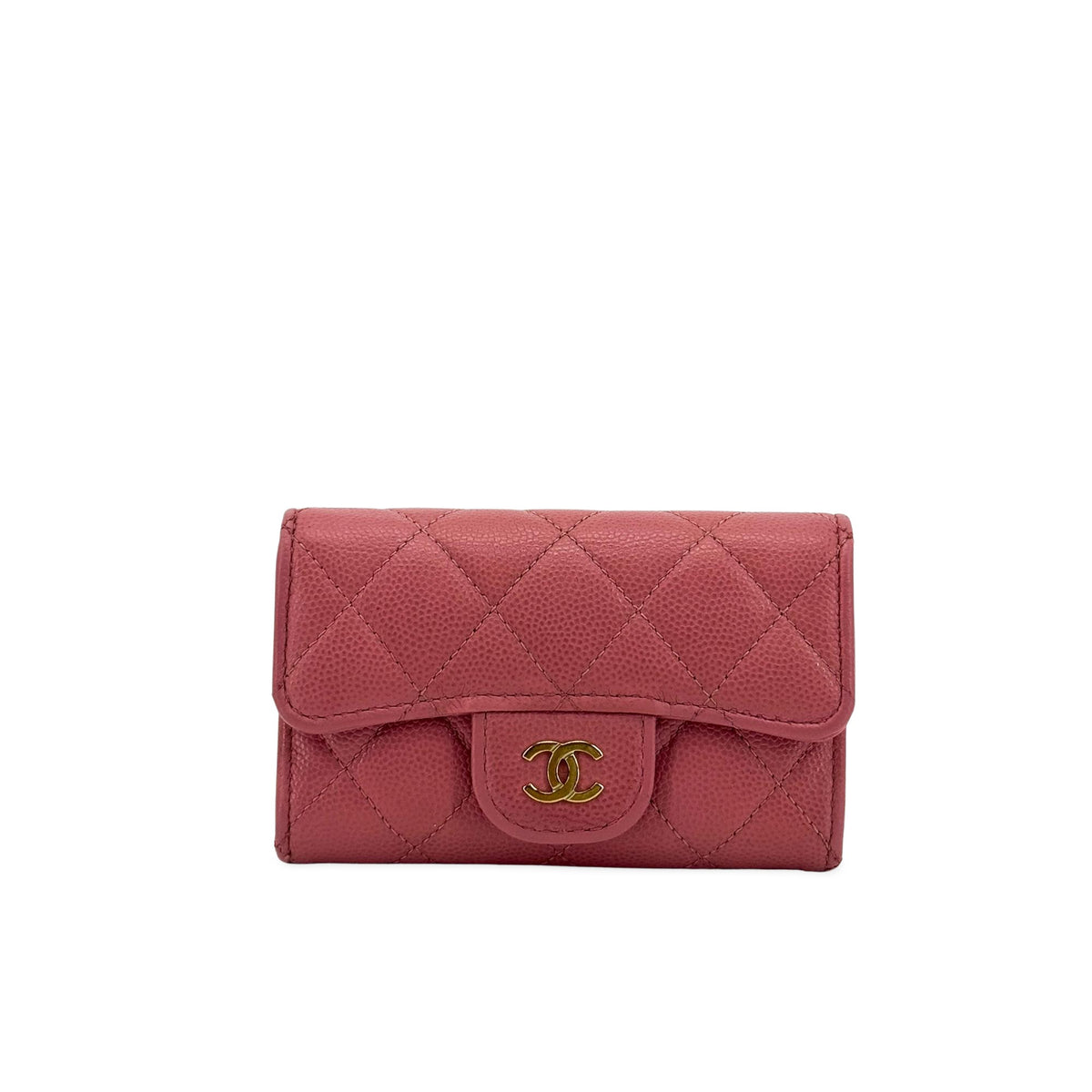 Chanel Classic Flap Card Case Quilted Caviar Pink Leather Card Holders Accessory (Pre-Owned)