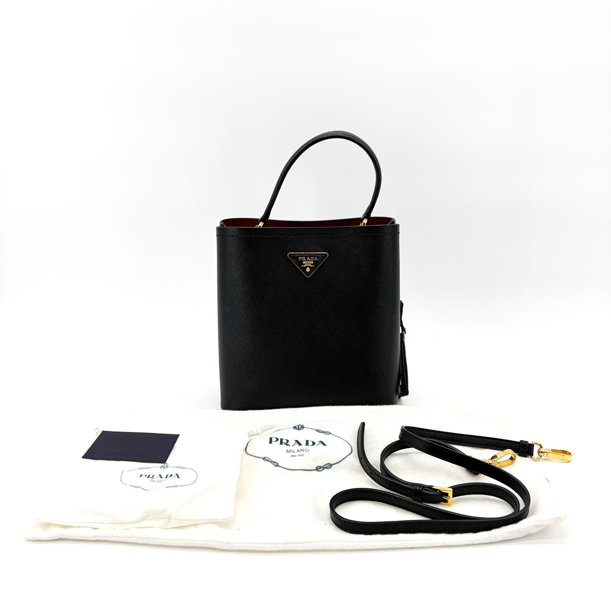 Prada Panier Bucket Saffiano Leather Black Leather Handbag (Pre-Owned)