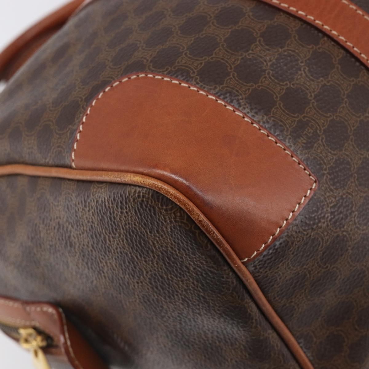 Celine Vintage Duffle Macadam Coated Canvas Brown Pvc Handbag (Pre-Owned)