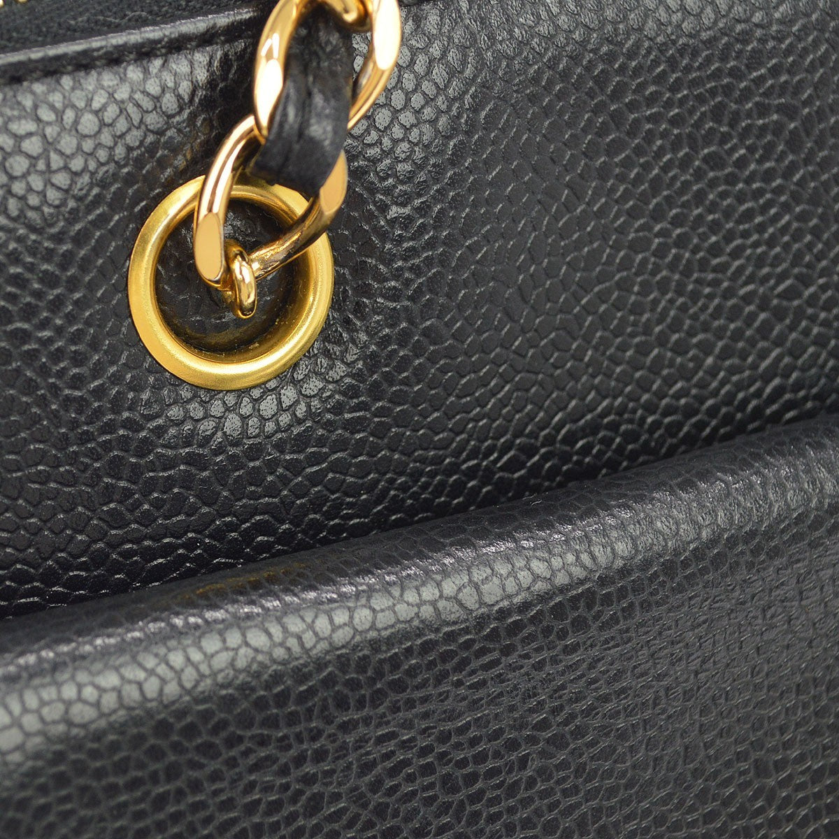 Chanel Vintage Front Pocket Quilted Caviar Black Leather Shoulder Bag Bag (Pre-Owned)