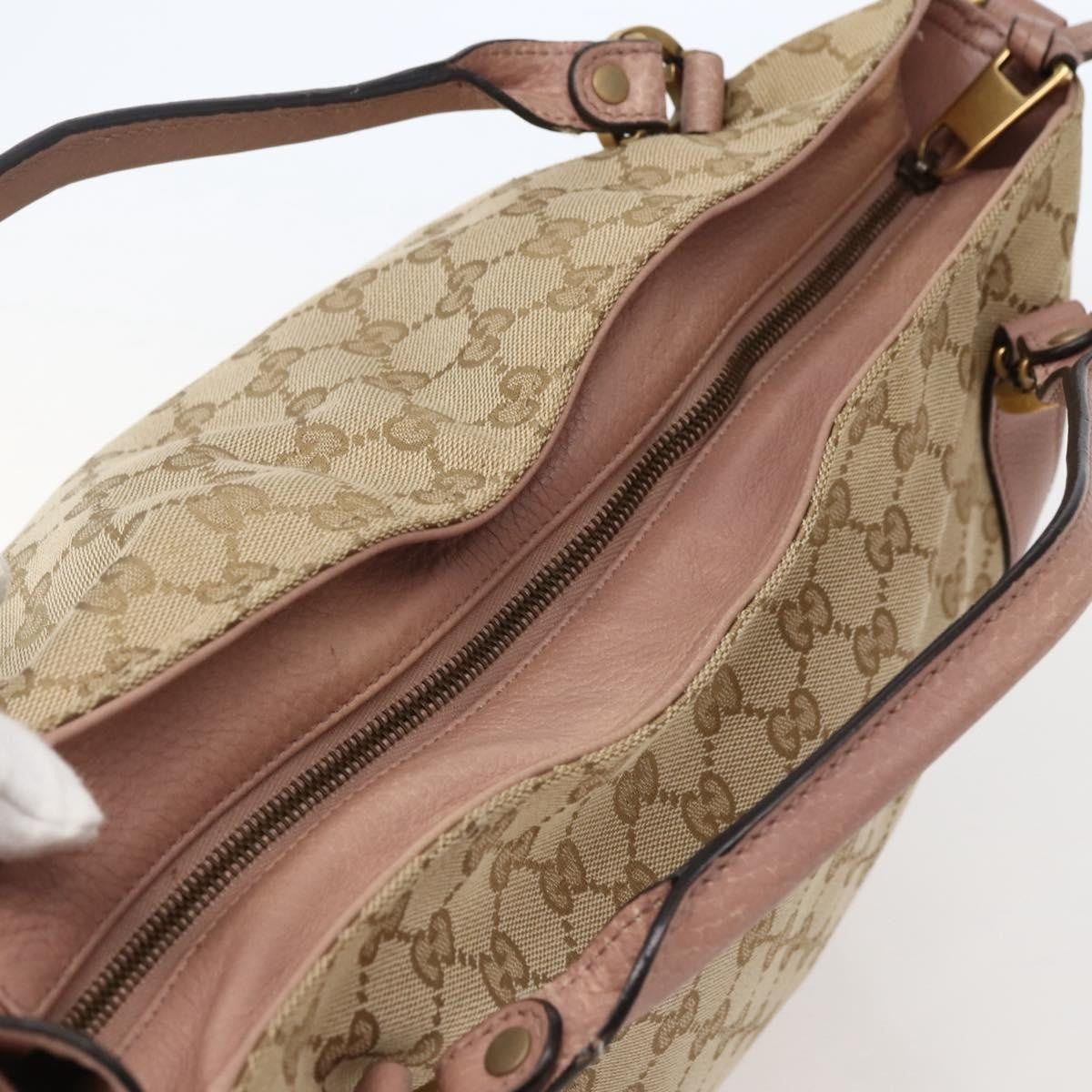 Gucci Vintage Interlocking G Canvas And Leather Beige Canvas Handbag (Pre-Owned)