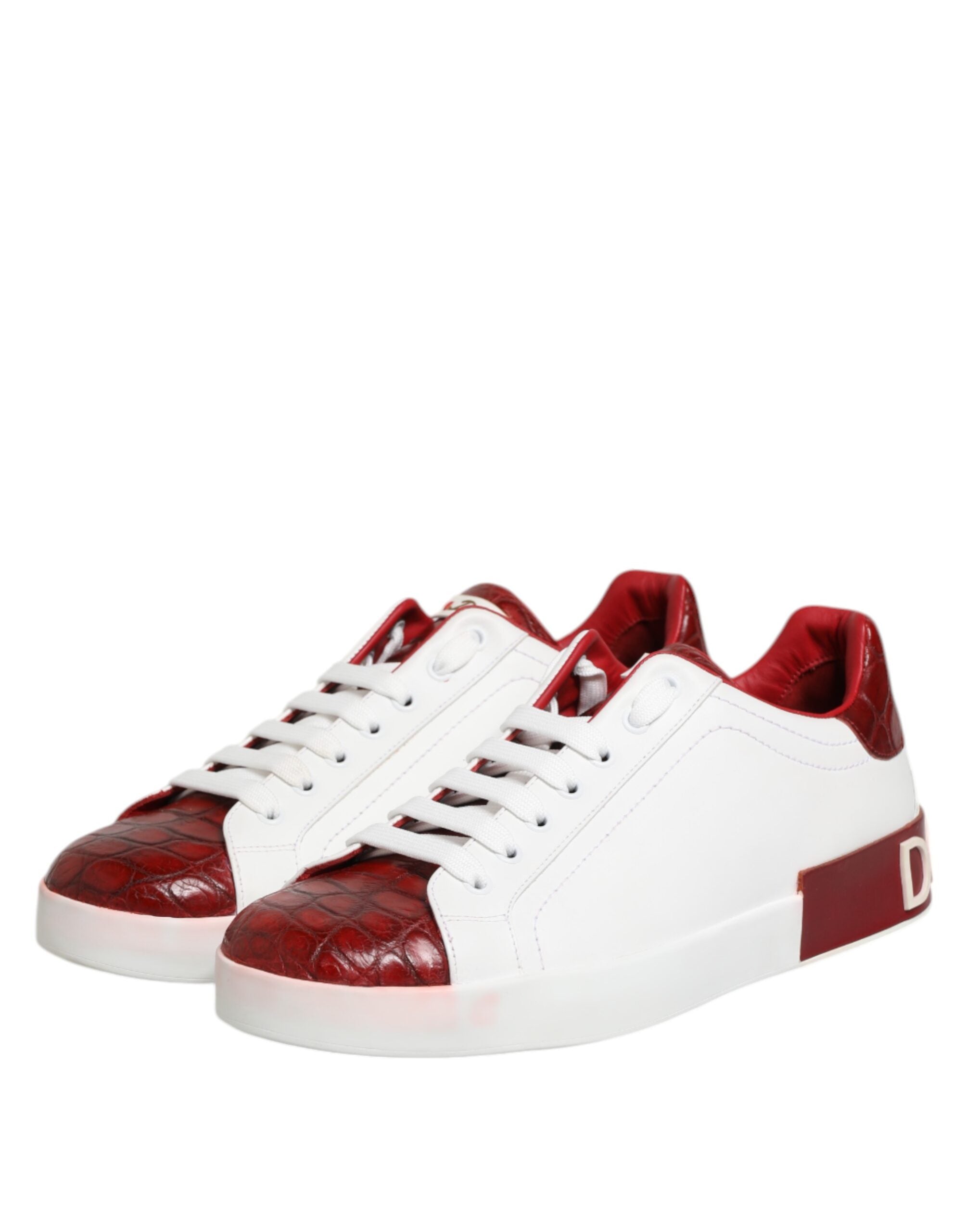 Dolce & Gabbana White Red Leather Lace Up Sneakers Men's Shoes (Pre-Owned)