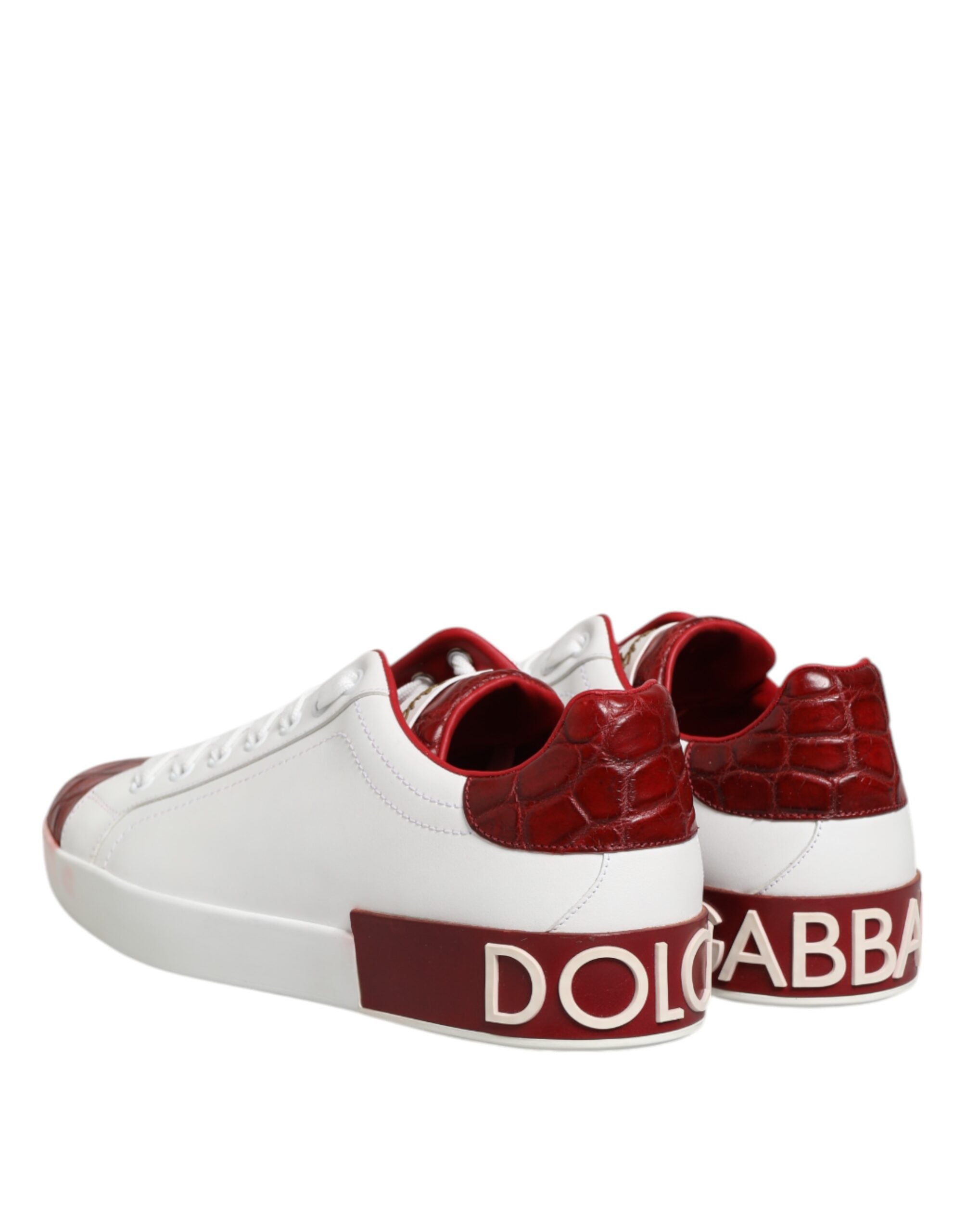 Dolce & Gabbana White Red Leather Lace Up Sneakers Men's Shoes (Pre-Owned)