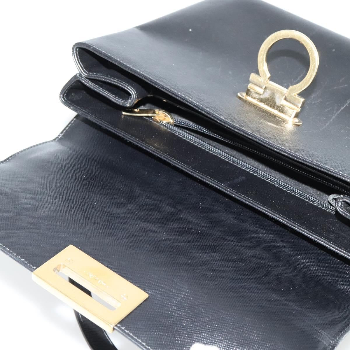 Salvatore Ferragamo Gancini Convertible Top Handle Leather Black Leather Handbag (Pre-Owned)