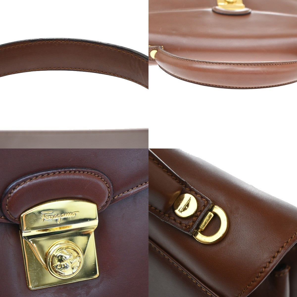 Salvatore Ferragamo Vintage Top Handle Leather Brown Leather Handbag (Pre-Owned)