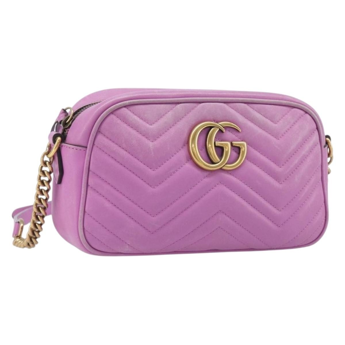Gucci Gg Marmont Chain Matelasse Leather Pink Leather Crossbody Bag Bag (Pre-Owned)