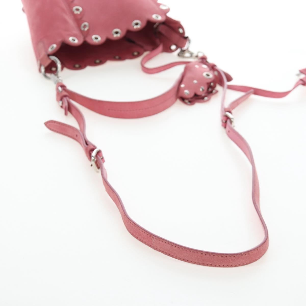 Miu Miu Convertible Bucket Leather With Applique Pink Suede Handbag (Pre-Owned)